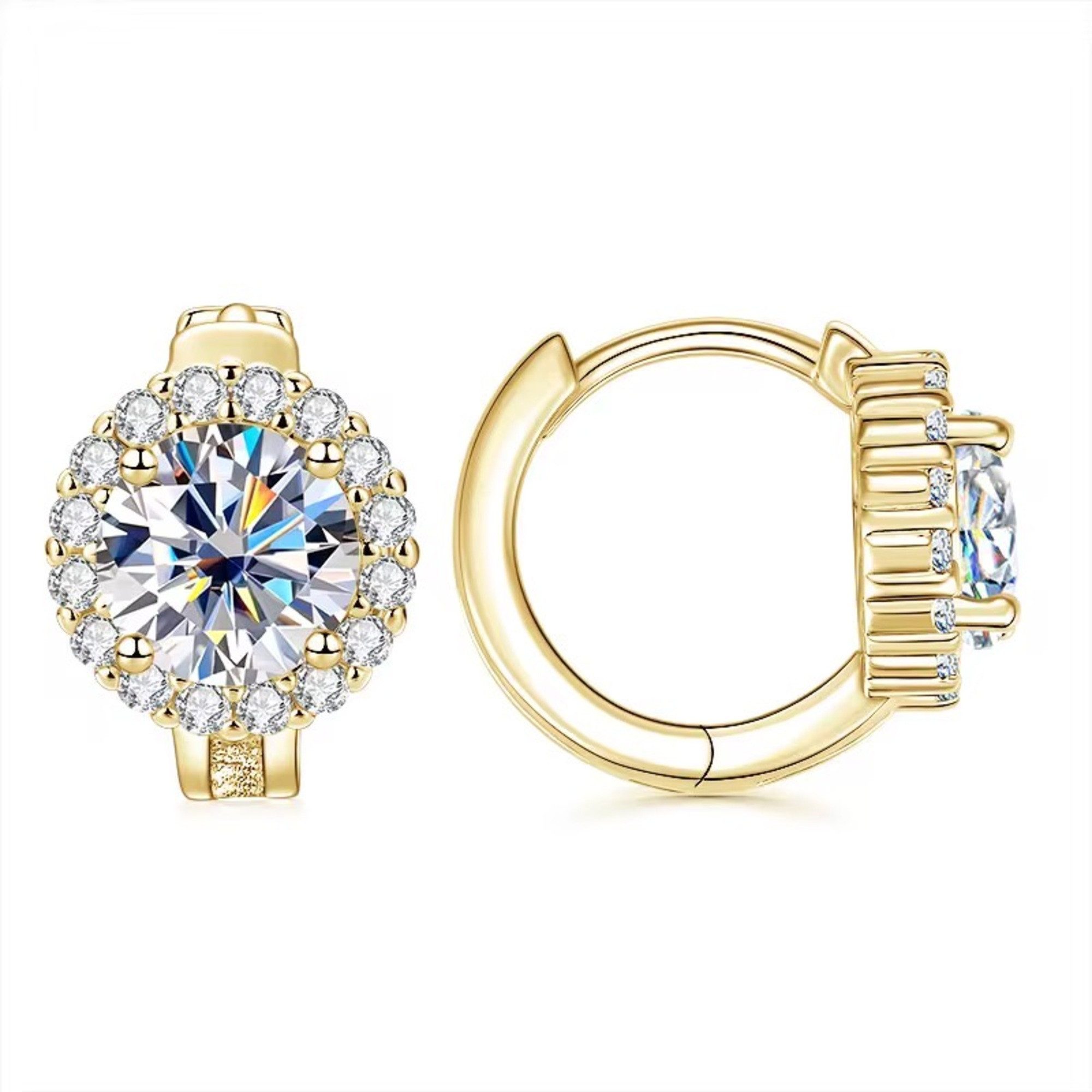 ROUGEMONT Paar Creolen Funkelnde Moissanit Damen Creolen Ohrringe Halo-Design, Funkelnder Moissanit mit 6,5mm und Echtheitszertifikat