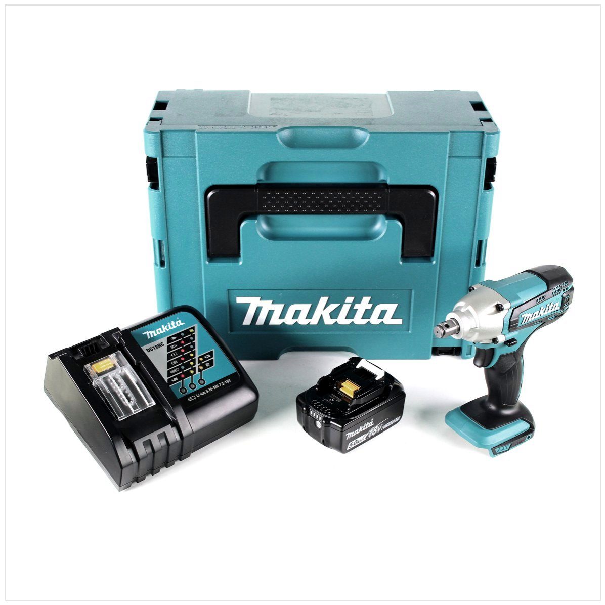 Makita Akku-Schlagschrauber DTW 190 RT1J Akku Schlagschrauber 18V 190Nm + 1x Akku 5,0Ah + Schnell