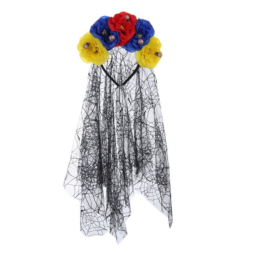 Halloween-Schädel-Blumen-Mesh-Schleier-Haarband, Personalisierte Blusmart mehrfarbig Diadem