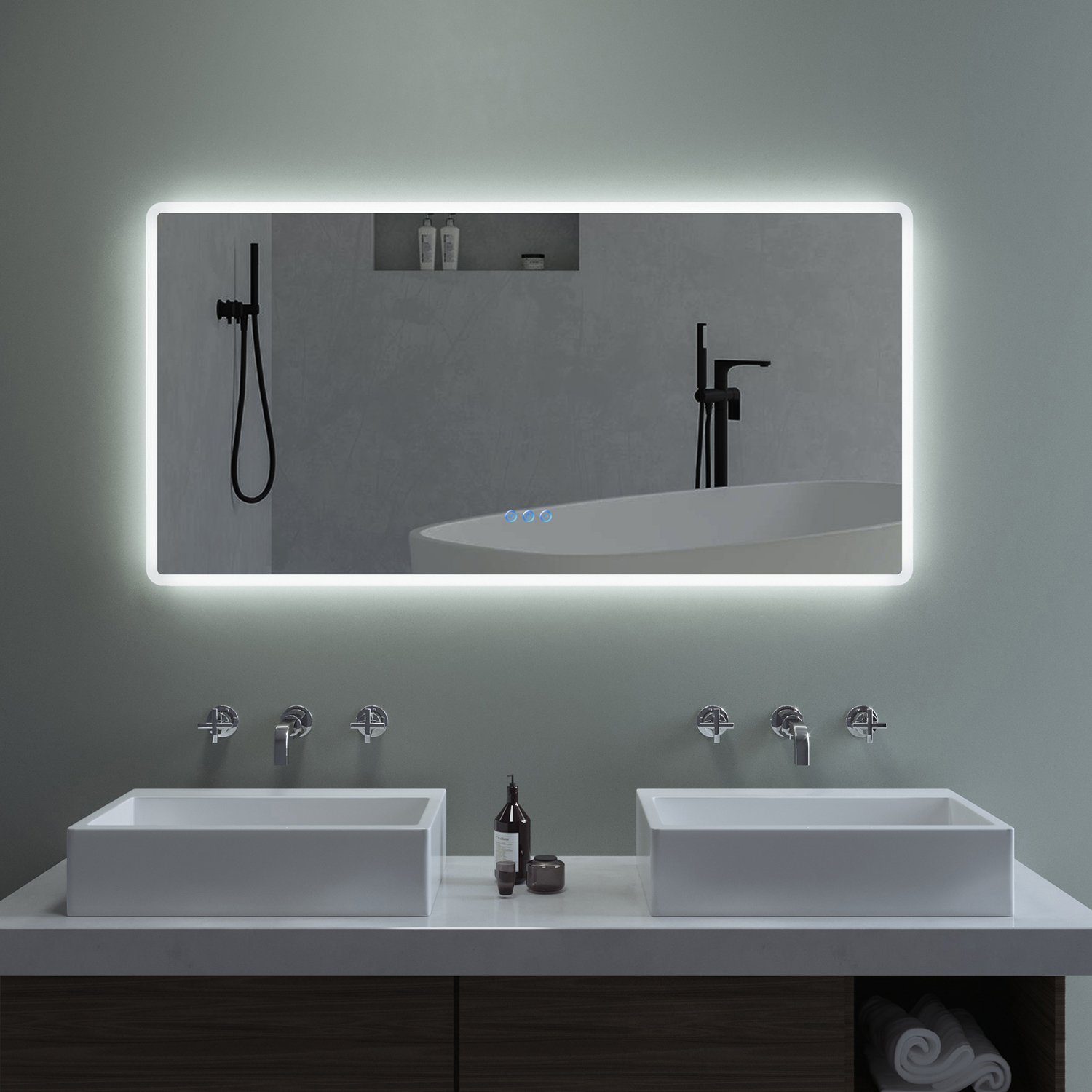 LED Lichtspiegel Badspiegel Badezimmerspiegel mit Touch Beschlagfrei 80x60cm 