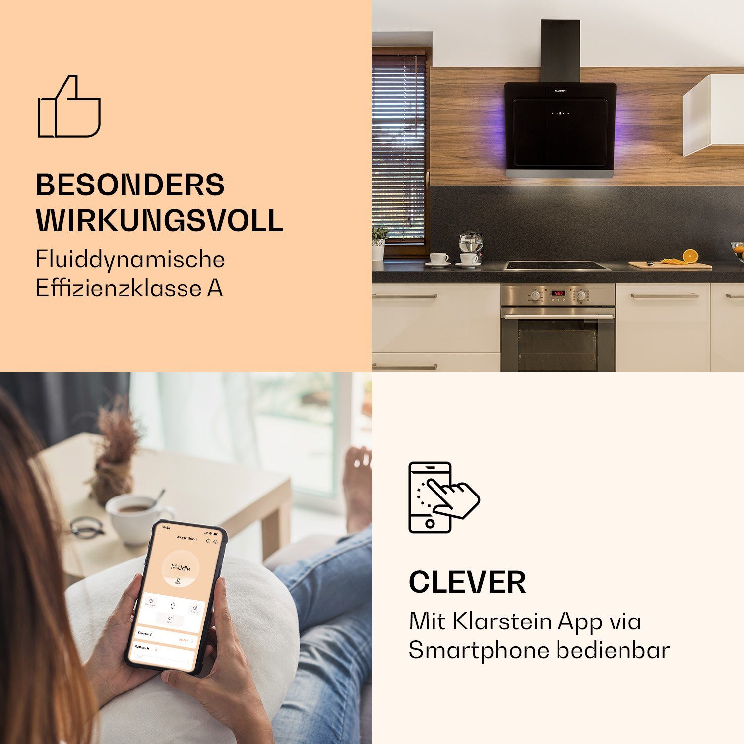 Klarstein Deckenhaube Aurora Smart Aurora Smart, Abzugshaube kopffrei Abluft Haube Umluft Umlufthaube Kopffreihaube