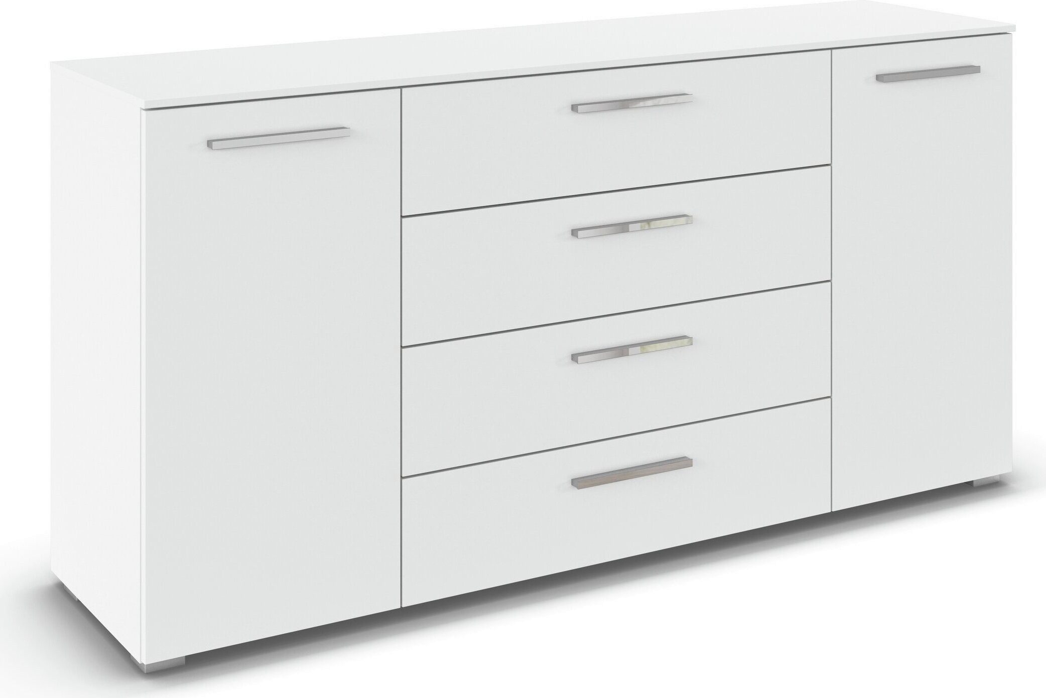 rauch Kombikommode Sideboard Schubkommode Kommode MONTCLAR Front Dekor/Hochglanz/Glas (Breite 160 / Höhe 81 cm, 2 Einlegeböden, inkl. Soft-Close-Funktion), 2-türig, 4 geräumige Schubladen, viele Griffvarianten MADE IN GERMANY