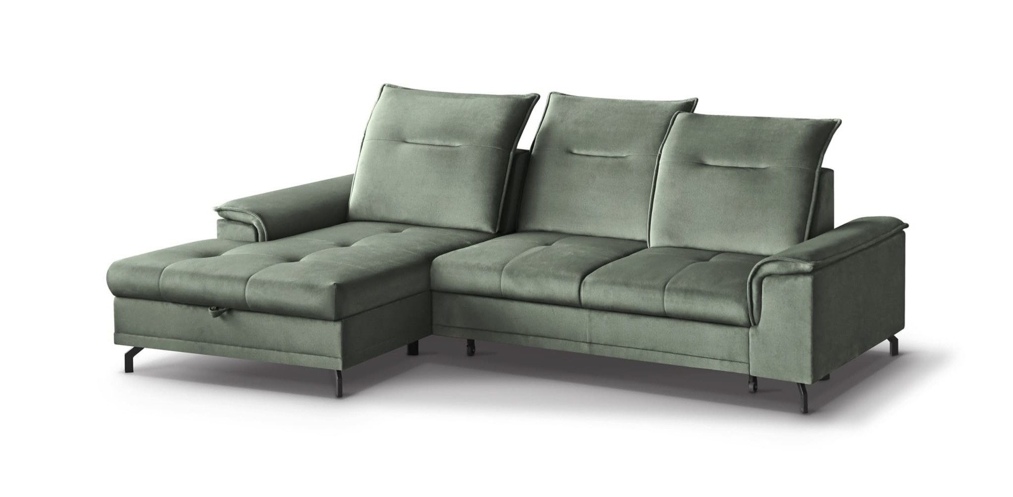 MOEBLO Ecksofa Romi Mini, Moderner Ecksofa MINI mit Schlaffunktion und Stauraum, Verstellbare Kopfstützen und verschiebbare Rückenlehne, Eckcouch Wohnlandschaft Sofa mit Ottomane Eckgarnitur Polsterecke, -(BxHxT):271x90x178 cm