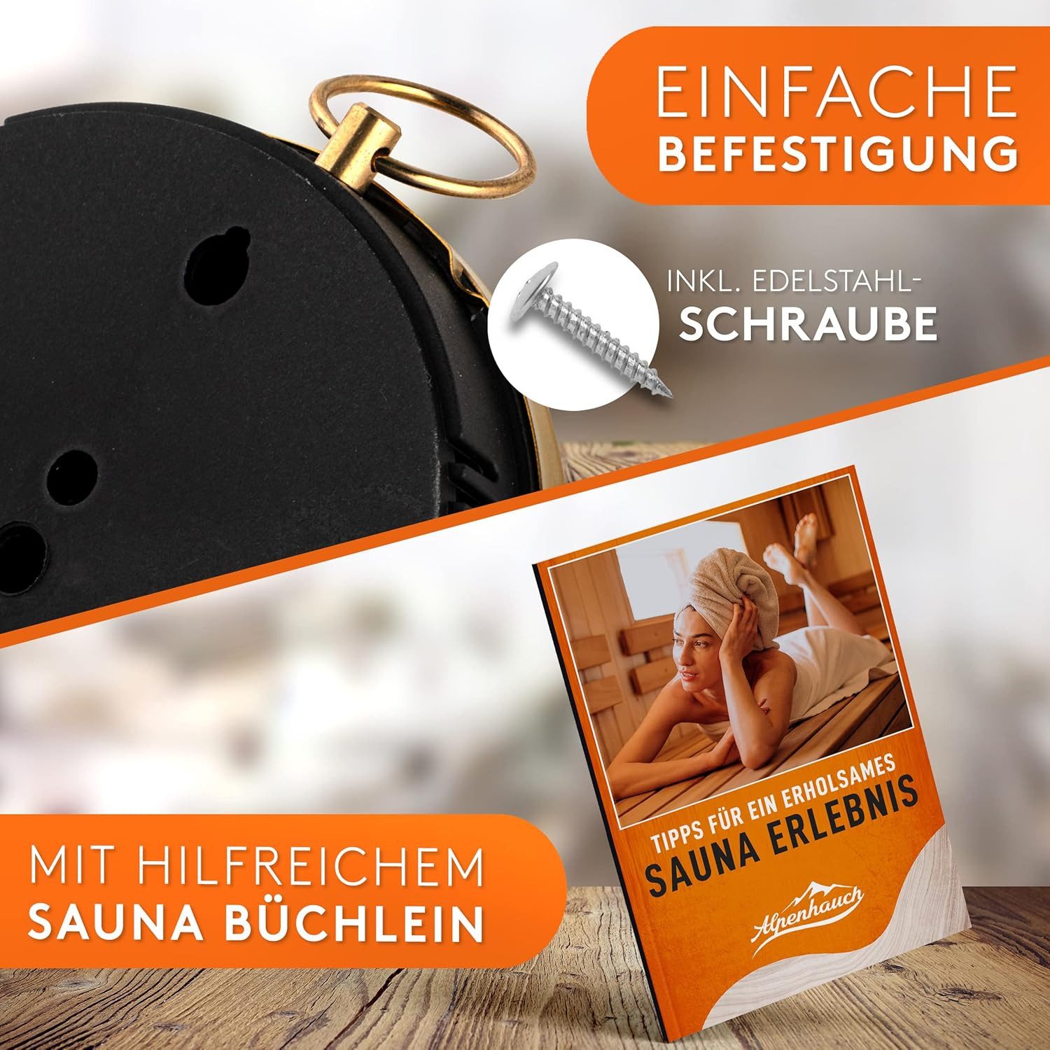 Alpenhauch Hygrometer & Thermometer aus Kupfer [2in1] - Präzieses Saunathermometer, Kupfer-& Edelstahlgehäuse, gehärtetes Glas, automatische Kalibrierung – Bild 5 von 5