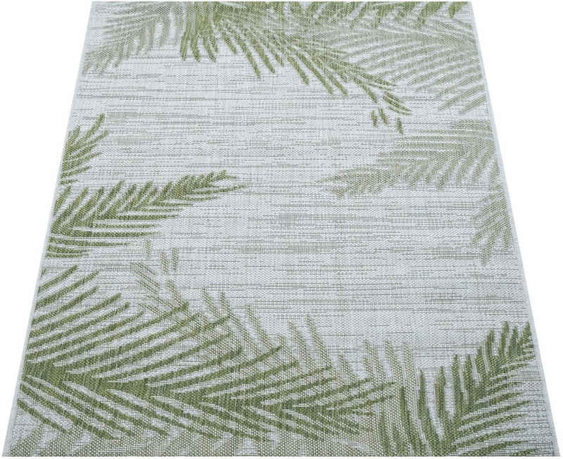 Teppich Kuba 126, Paco Home, rechteckig, Höhe: 4 mm, Flachgewebe, Motiv Blätter, In- und Outdoor geeignet, Wohnzimmer
