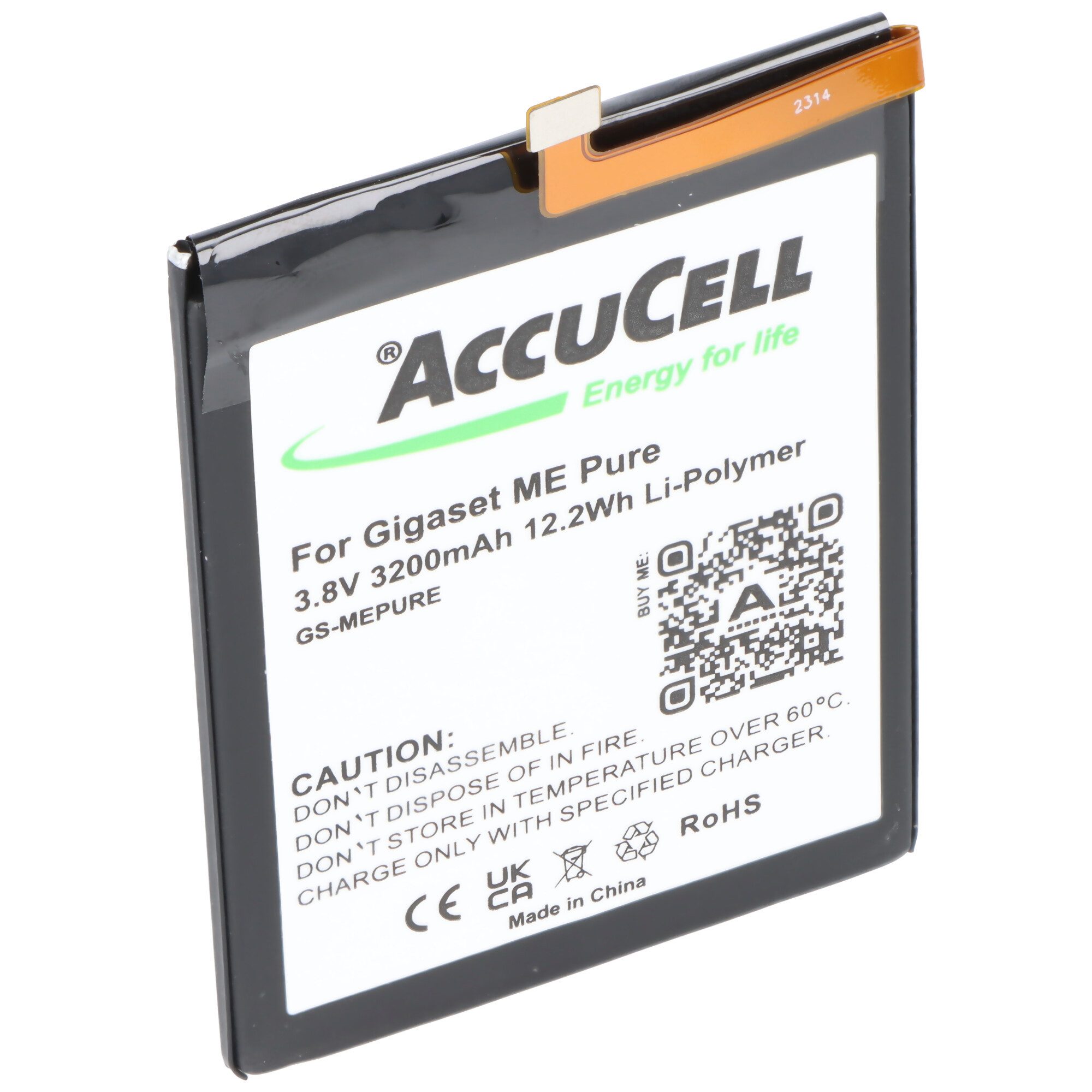 AccuCell Akku passend für Gigaset ME Pure Li-Polymer 3.8V 3200mAh 12.2Wh Akku 3200 mAh (3,8 V)