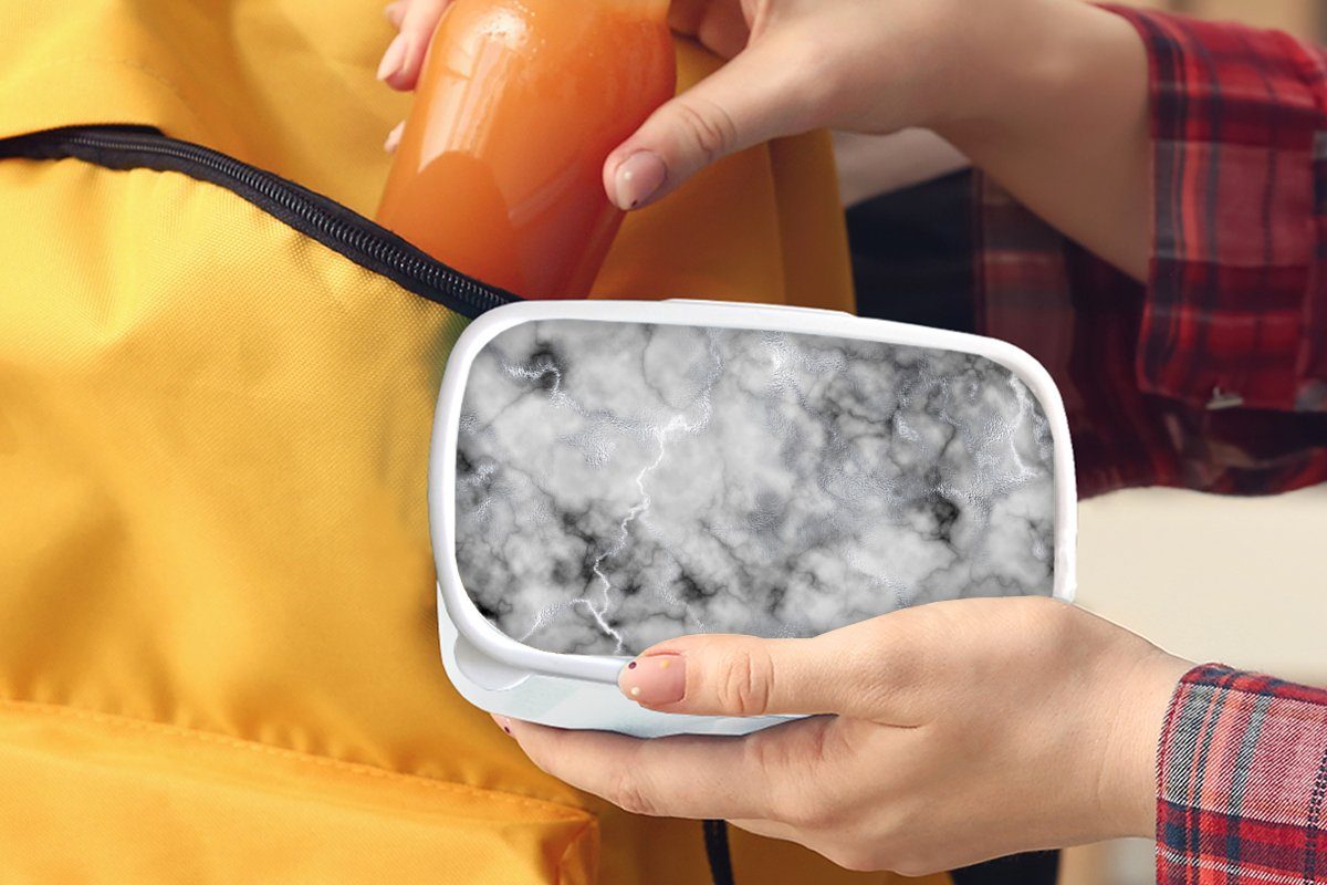 Marmordruck - Lunchbox (2-tlg), weiß Brotbox - für Brotdose, Mädchen MuchoWow Erwachsene, und Kinder und Luxus, für Grau Kunststoff, Jungs