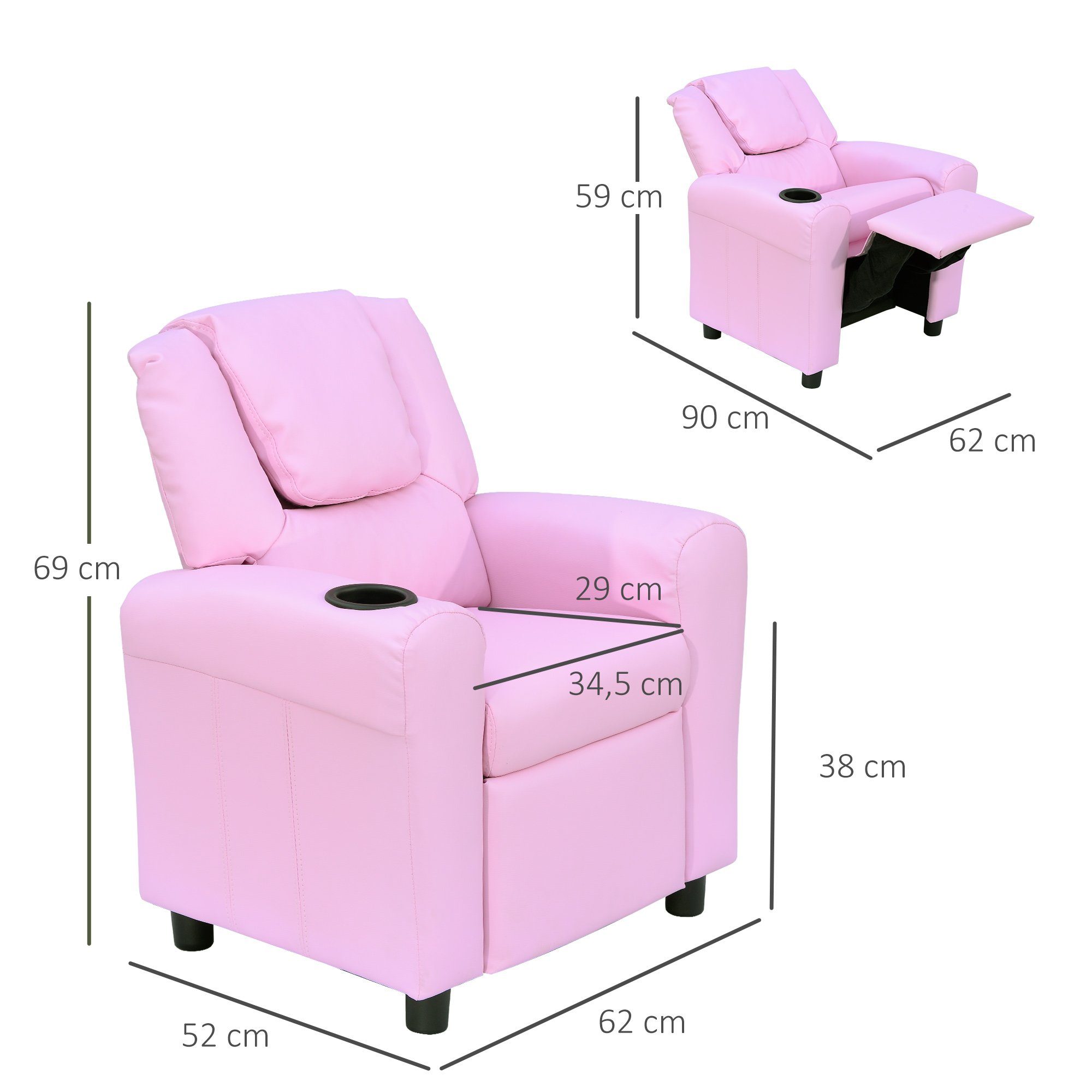 HOMCOM Sessel Kindersofa Kindersessel mit Fußstütze Armlehne für 3-6 Jahre rosa (Kindersessel, 1-St., Kindersofa), für Wohnzimmer, Rosa