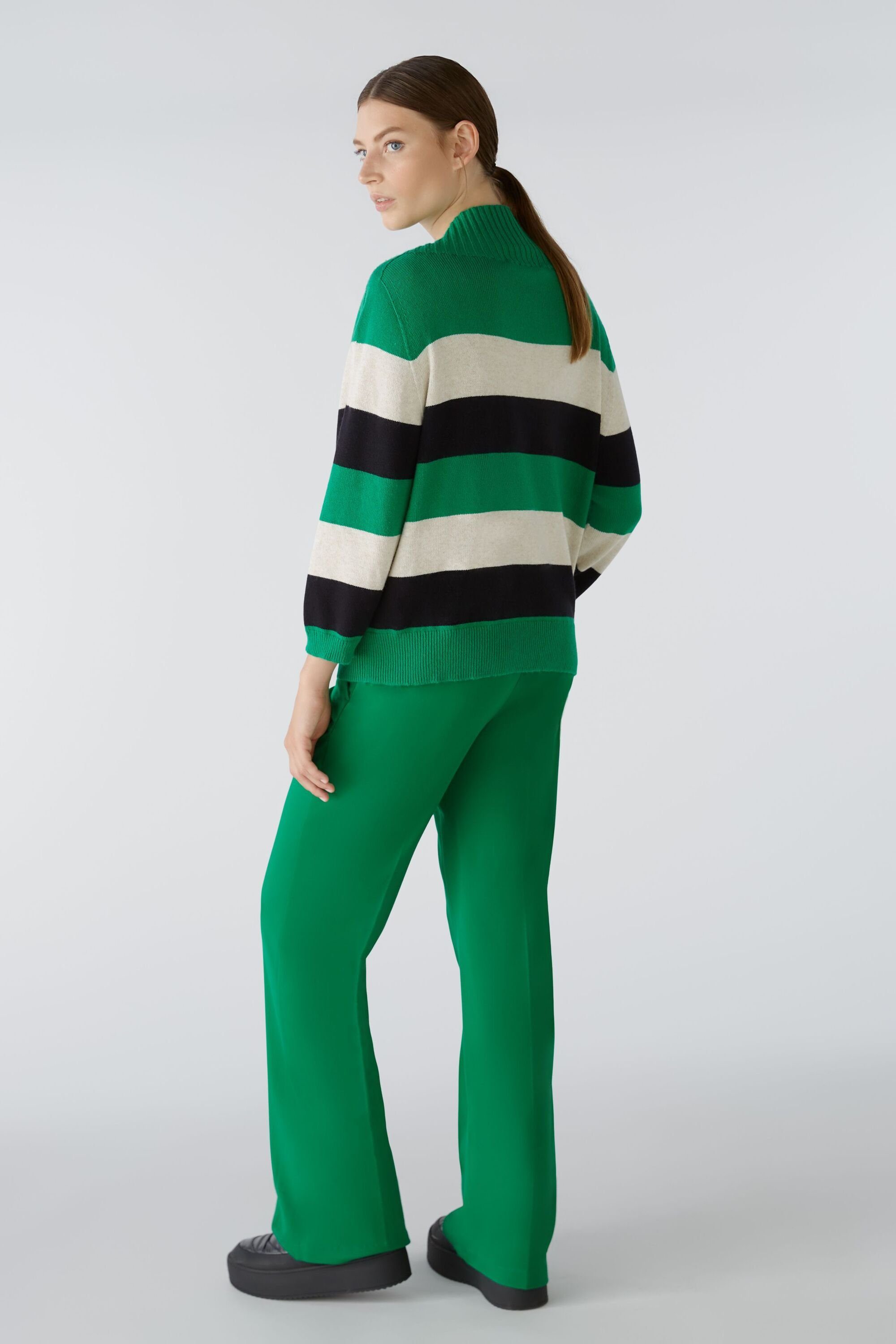 Oui Strickpullover Pullover mit green und grey Viskoseanteil Baumwoll