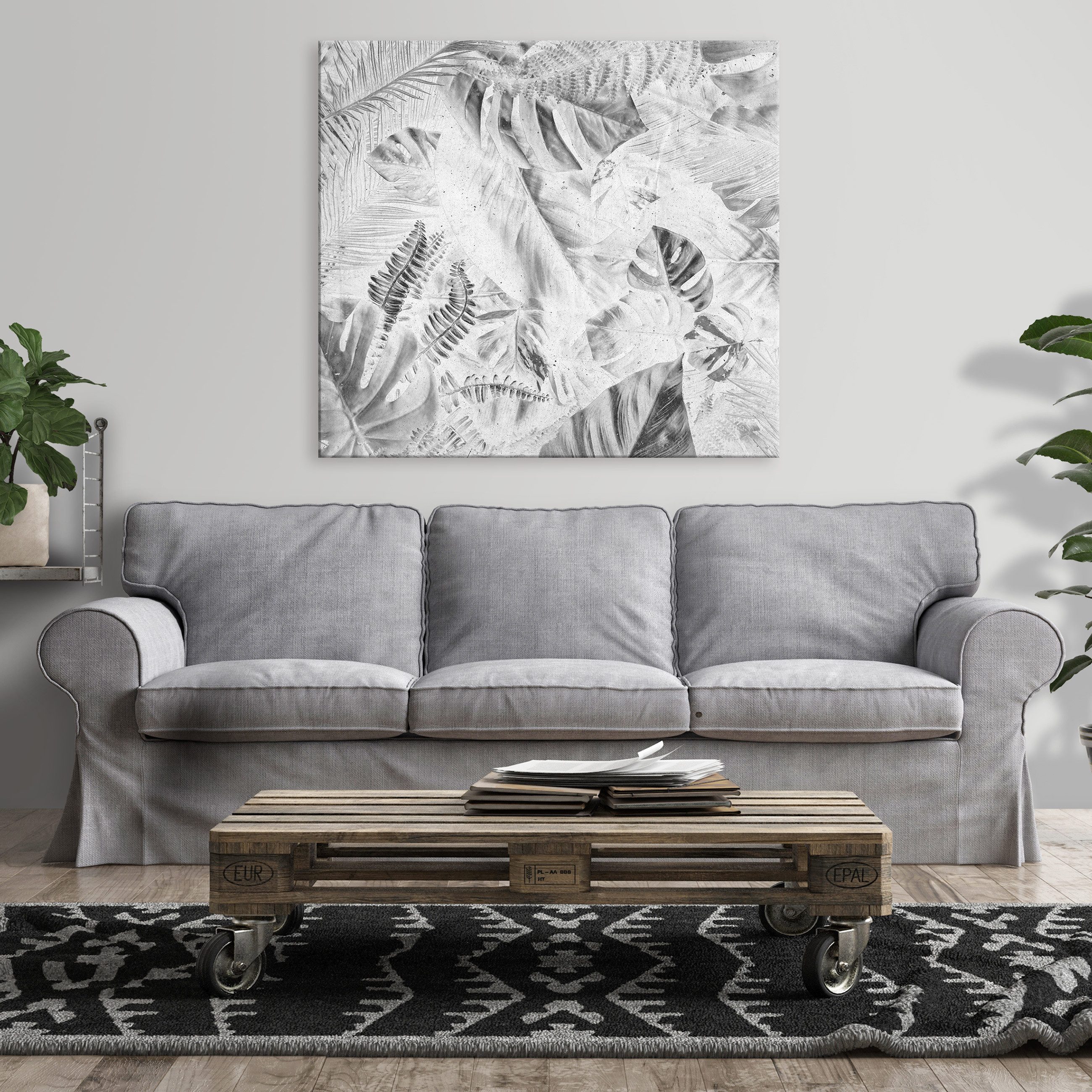 Wallarena Leinwandbild Blätter Abstrakt Grau Schwarz günstig online kaufen