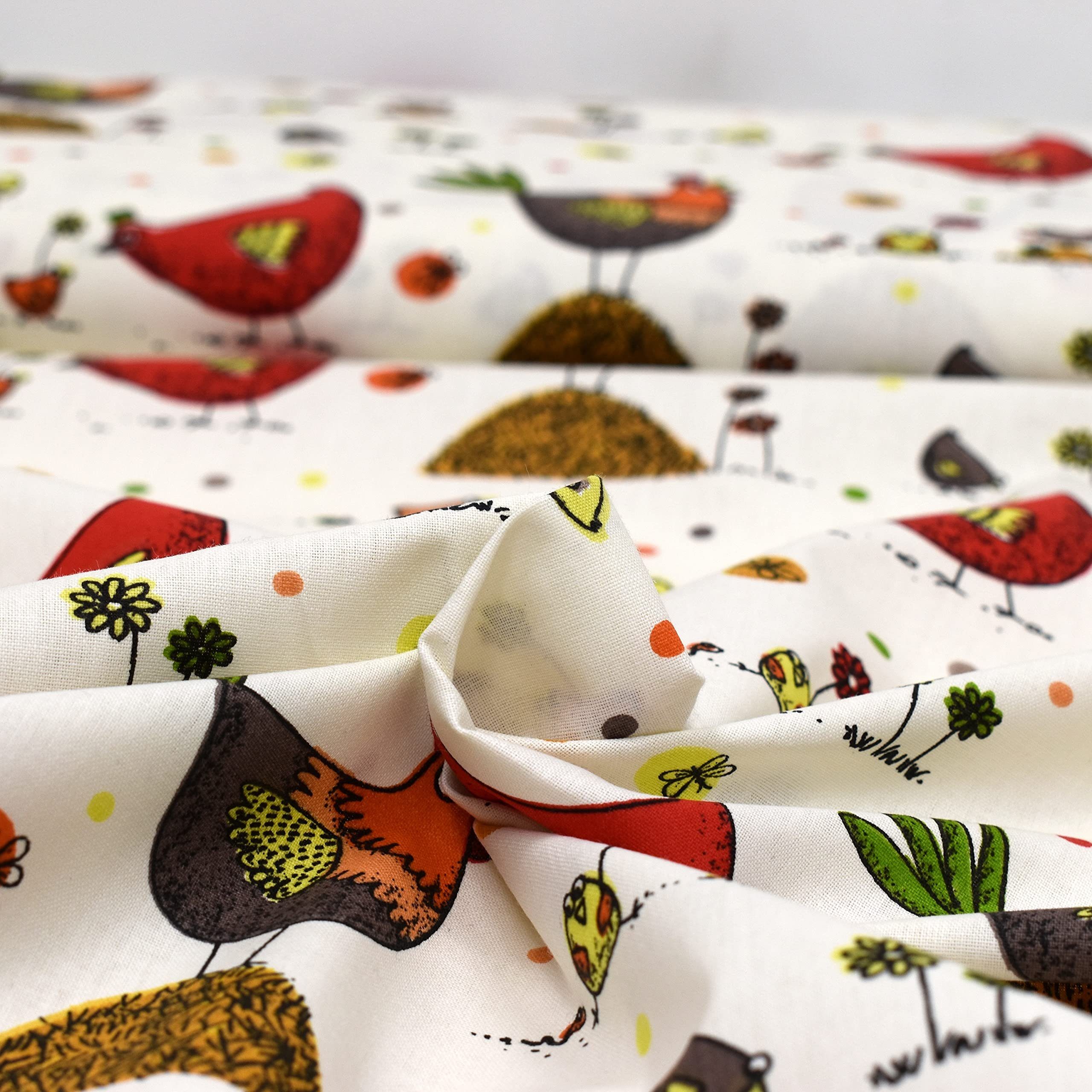 MAGAM-Stoffe Stoff "Lotte Bunte Hühner", Kinder Baumwollstoff ÖKO-TEX Meterware ab 50cm