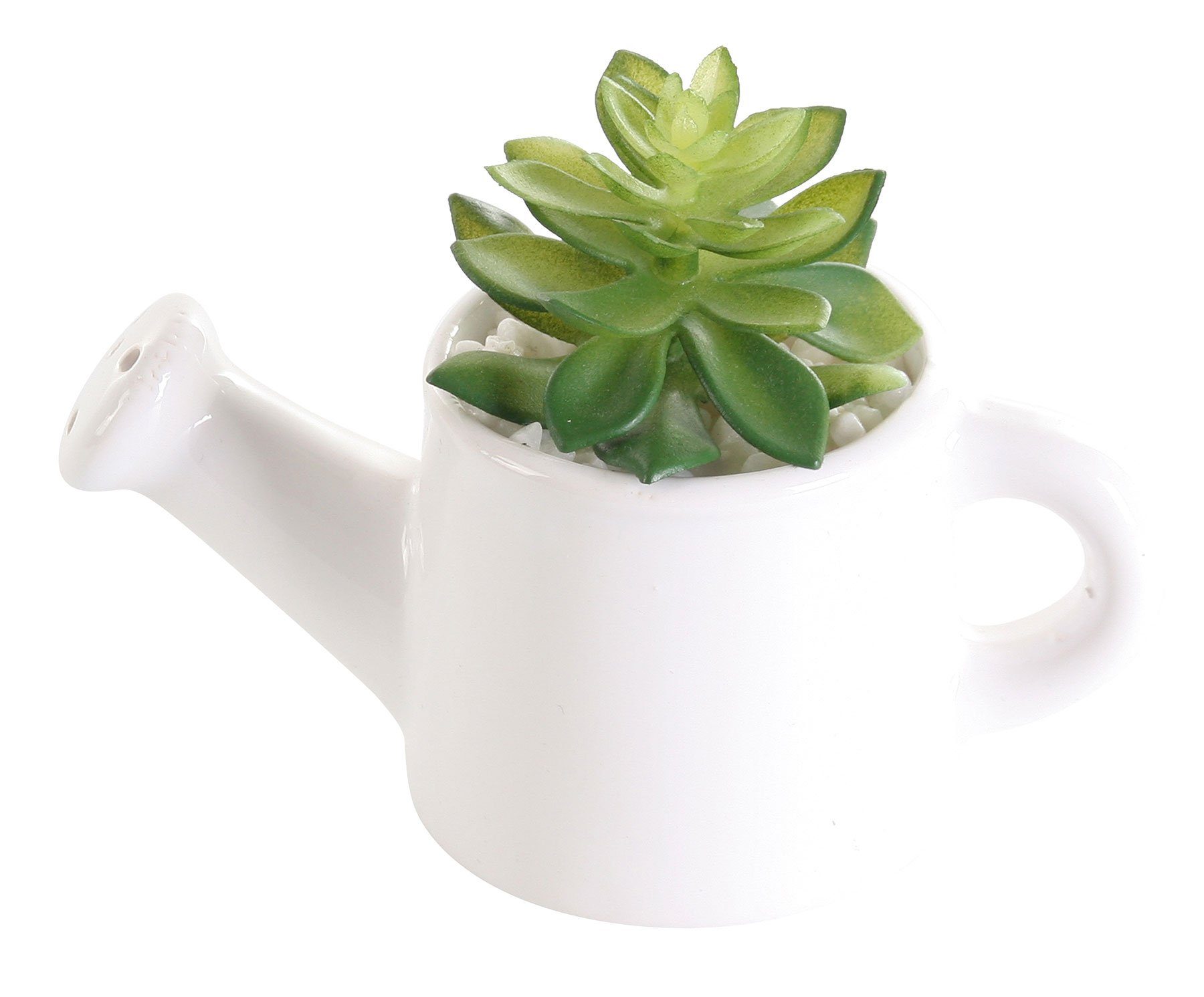 Kunstpflanze, Levandeo®, Sukkulente in Kanne 14x10cm Grün Weiß Kunstpflanze Keramik | Kunstpflanzen