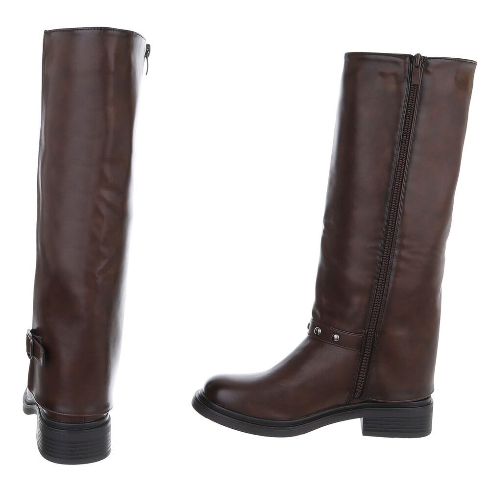 Ital-Design Modische Damenstiefel mit dekorativen Details für Alltag Westernstiefel (90417812) Blockabsatz Flache Stiefel in Braun – Bild 5 von 5