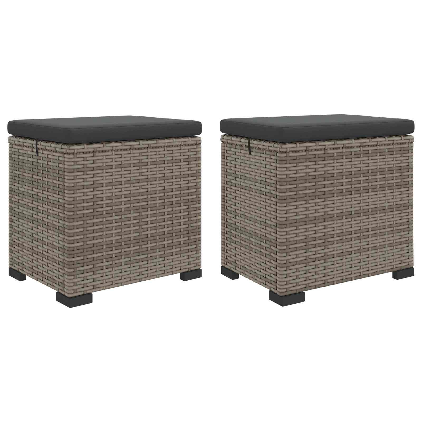 vidaXL Polsterhocker Garten-Fußhocker mit Kissen 2 Stück Grau Poly-Rattan (2 St)