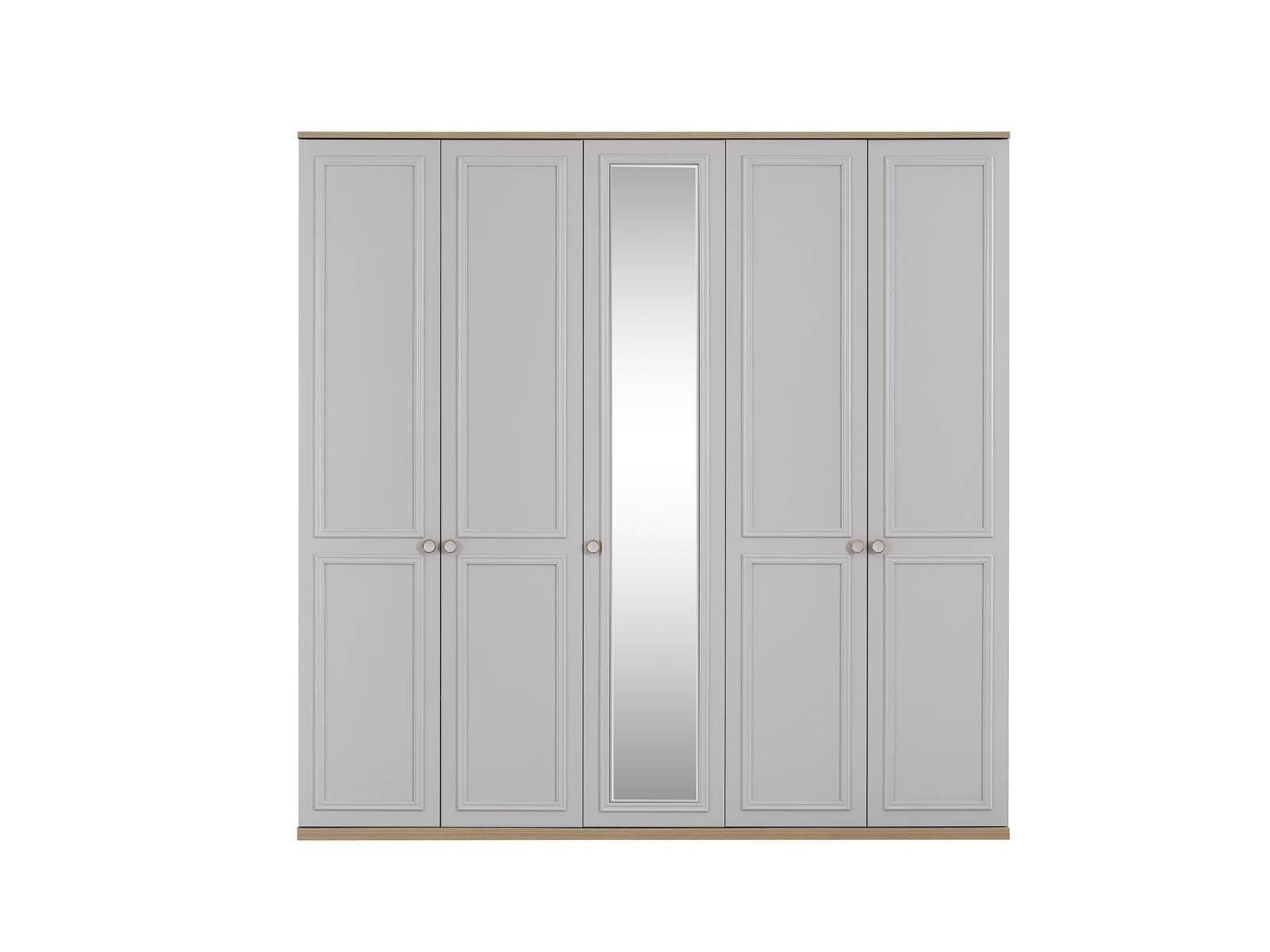 JVmoebel Kleiderschrank Kleiderschrank Schlafzimmerschrank Schrank Made Holz Türen 5 Grau In Europe Spiegel (Kleiderschrank)