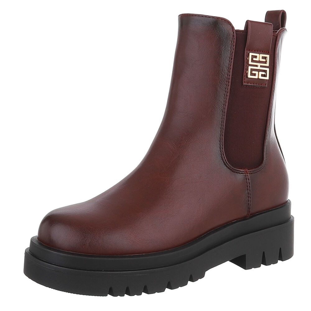 Ital-Design Damen Chelsea Freizeit Plateaustiefelette (92355133) Blockabsatz Stiefeletten in Weinrot