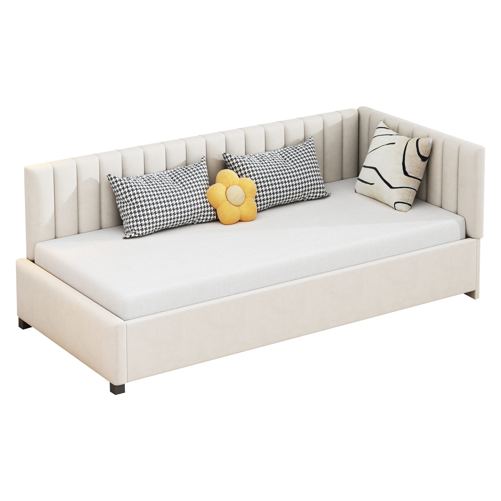 HAUSS SPLOE Schlafsofa Sofabett 90 x 200cm mit Lattenrost Hautfreundlicher Samtstoff Beige, ohne Matratze