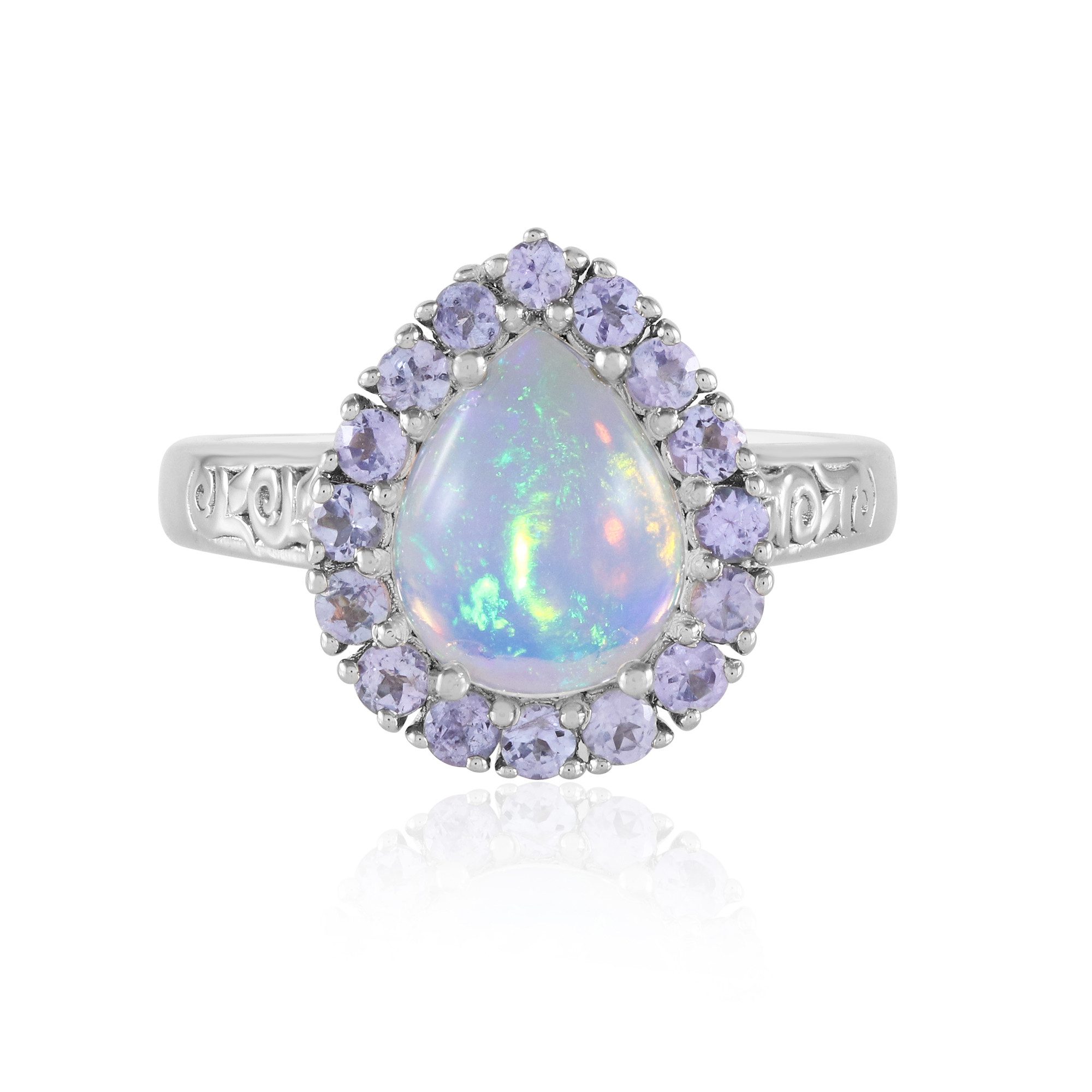 Cavill Silberring Cavill Ring Welo-Opal 1,40 ct, Silber 925 platin., 16 Tansaniten (1-tlg)