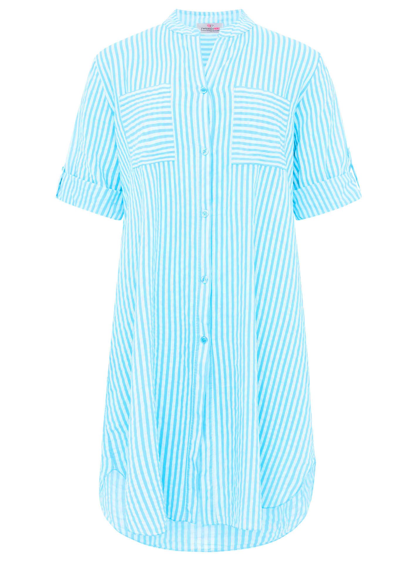 Zwillingsherz Longbluse "Kida" One Size, Streifen, Knopfleiste, Brusttaschen, 3/4-Arm