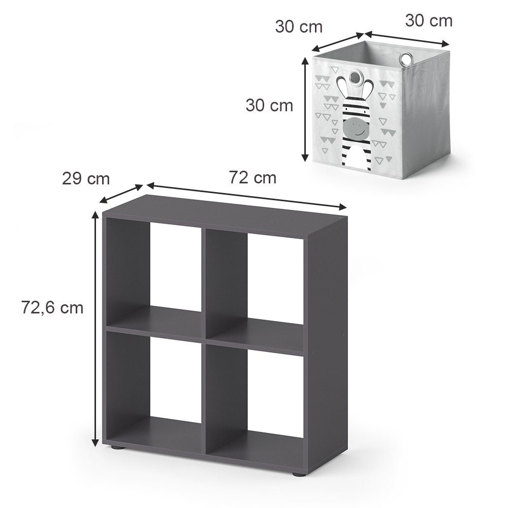 Vicco Bücherregal Tetra, Grau, 72 x 72.6 cm mit 4 Faltboxen, 1-tlg.