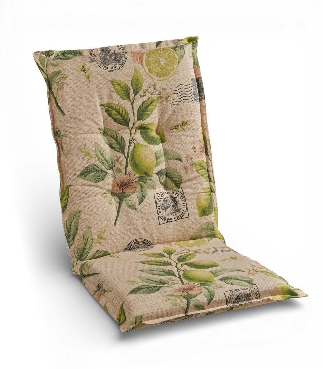 GO-DE Polsterauflage LIMONA, 48 x 108 cm, Beige, Gelb, Mittellehner, (1 St), seitliche Bindekordeln und verstellbares Gurtband