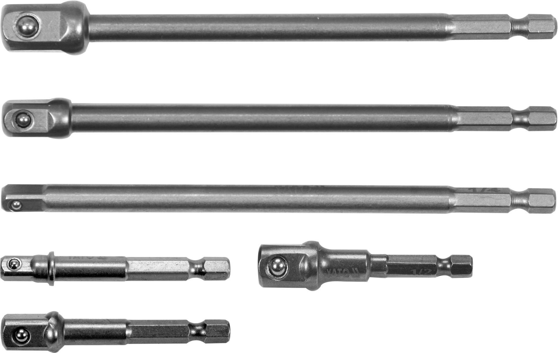 Yato Bit-Set Adaptateurs hexagonaux douille à douille - 1/4", 3/8", 1/2" (6 pièces), Satz Hex-Adapter für Stecknüsse 1/4", 3/8", 1/2" – 6-tlg., 6-St., Satz Hex-Adapter für Stecknüsse 1/4", 3/8", 1/2" – 6-tlg.