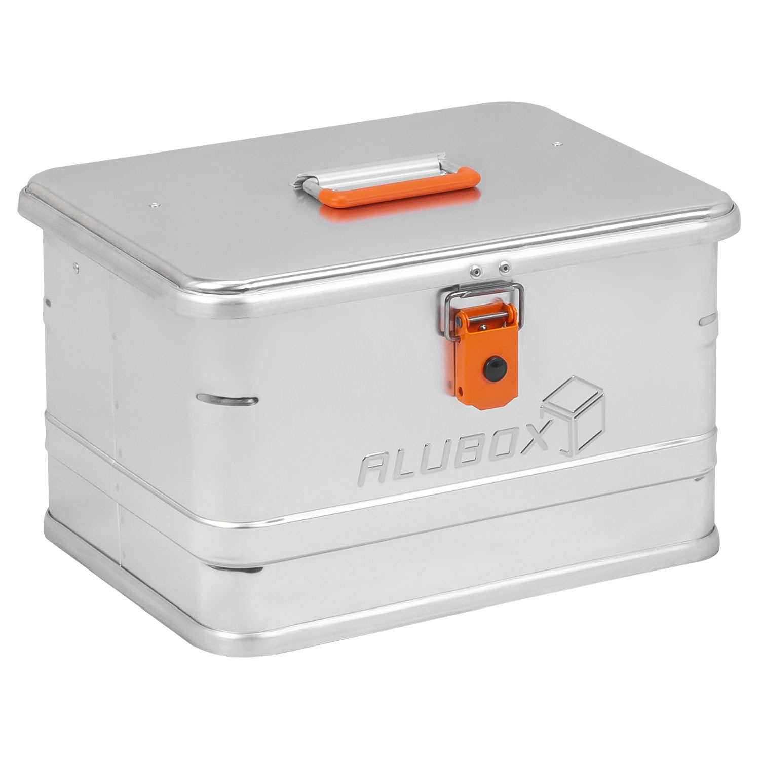 ALUBOX Aufbewahrungsbox Alukiste mit Deckel Universal Transportbox (29 Liter), umlaufende Gummidichtung - selbsteinklappende Federgriffe