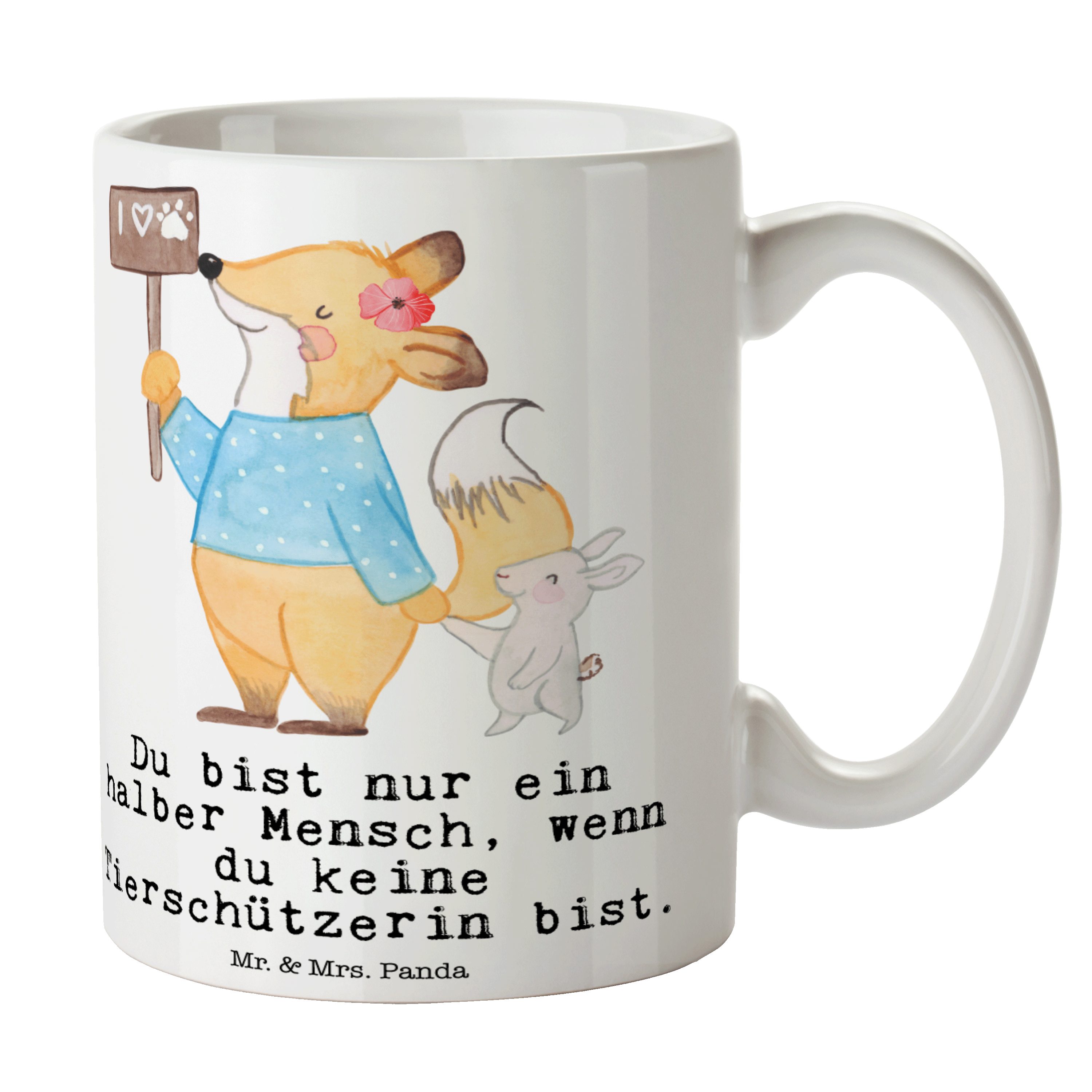 - mit Keramik Geschenk, Tasse Herz Ta, - Tierschützerin Teetasse, Weiß & Mr. Keramiktasse, Mrs. Panda
