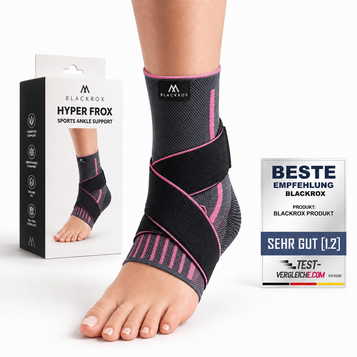 BLACKROX Fußbandage [Vergleichssieger 2026] Hyper Frox, Gr. S-XL, Damen und Herren