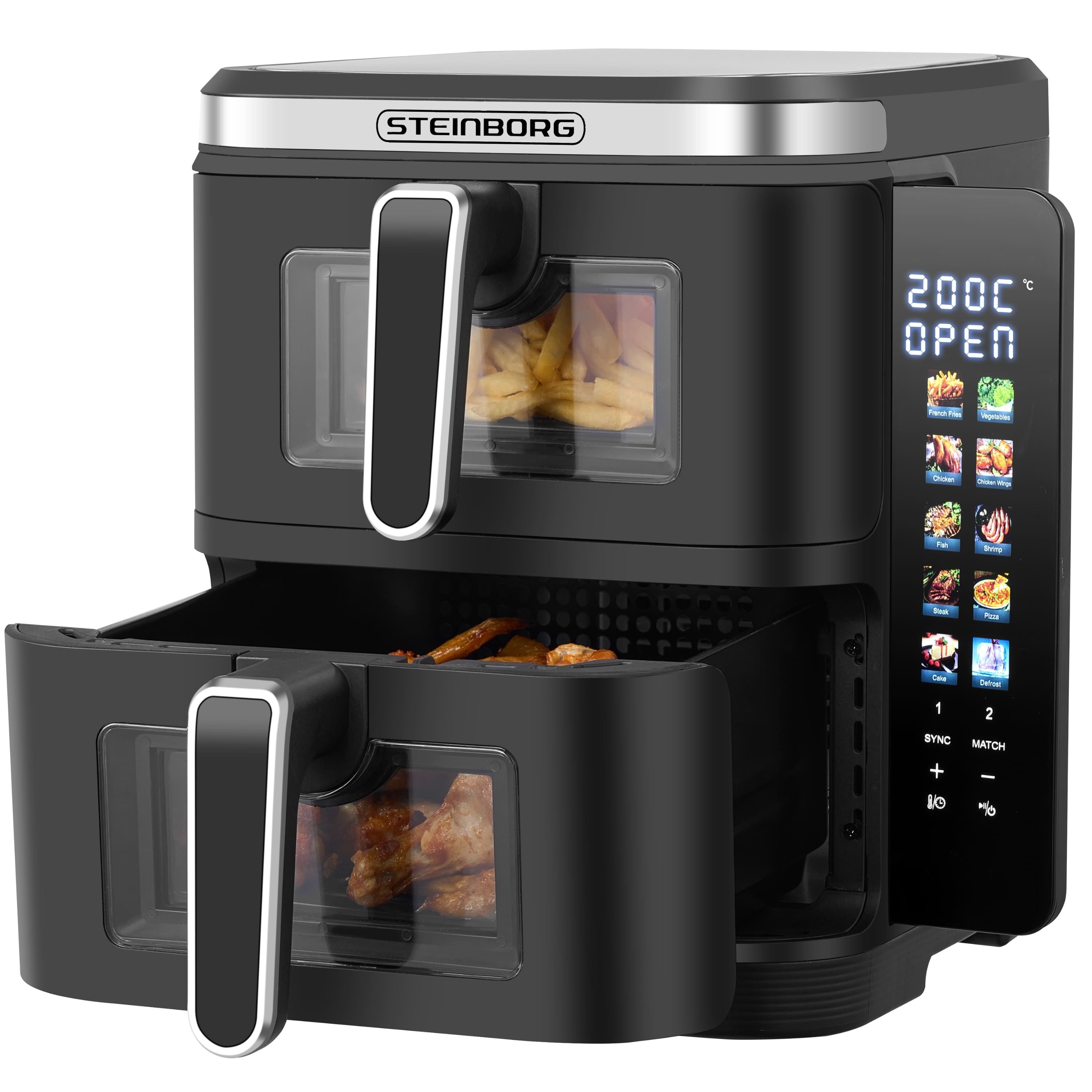 STEINBORG Heißluftfritteuse SB-3162, 2800 W, 8 One-Touch-Kochprogramme