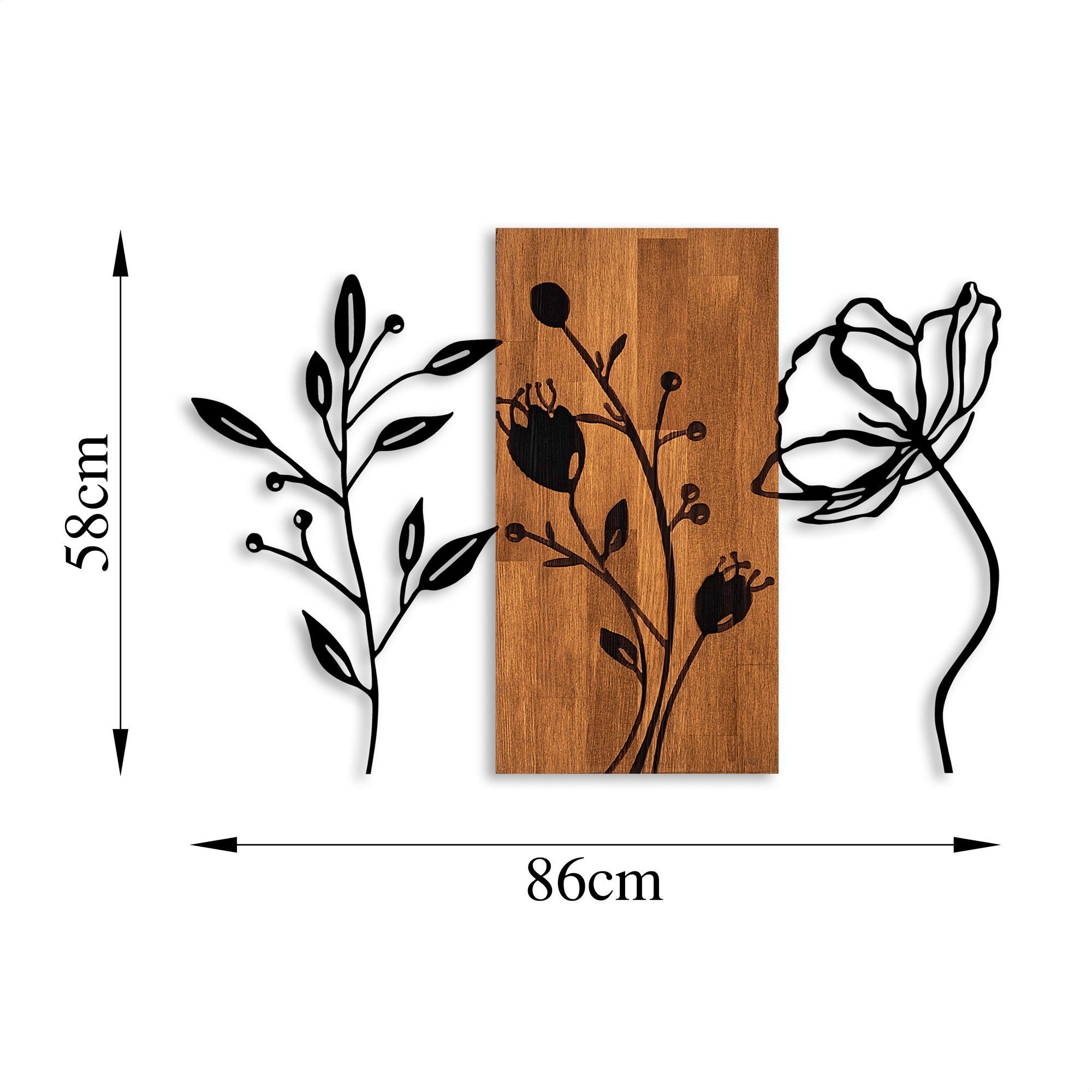 Wallity Wanddekoobjekt 100% WOODEN (Thickness: 3 cm) / METAL (Thickness: 1,5 mm), 58 x 86 cm