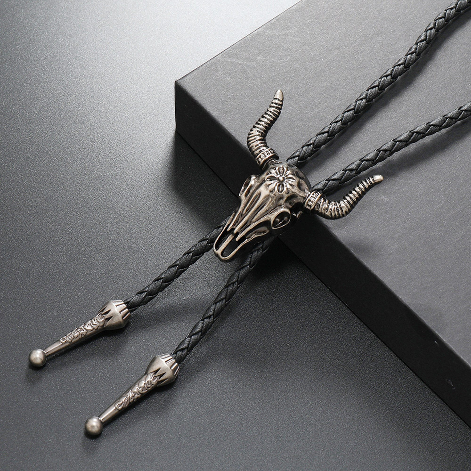 KARMA Krawatte Bolo Krawatte Herren Western Stil Sier oder Adler (Metallanhänger für Festival, Party, Country-Outfits und Trachtenmode, Textilband, westernstil) 40-70 cm verstellbar Cowboy Kette Bolotie