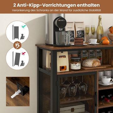 COSTWAY Sideboard, Küchenschrank mit 2 Metallgittertüren, Weinregalen, 140cm