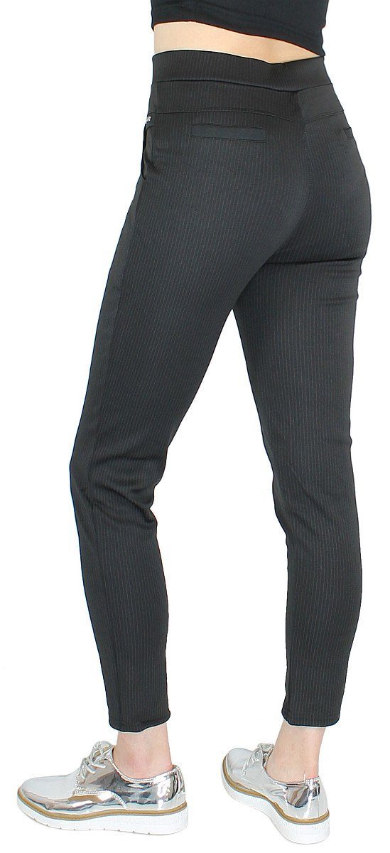 Elegante elastischem Bund Röhrenhose zum dy_mode Damen Röhrenhose Lässig mit Hineinschlüpfen Stretch-Treggings DH300-Nadelstreifen