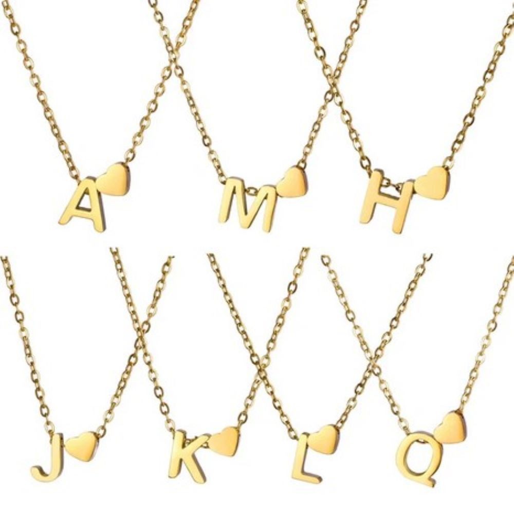 BUNGSA Kette mit Anhänger Buchstaben-Kette A-Z mit Herz gold aus Edelstahl Damen P (1-tlg), Halskette Necklace