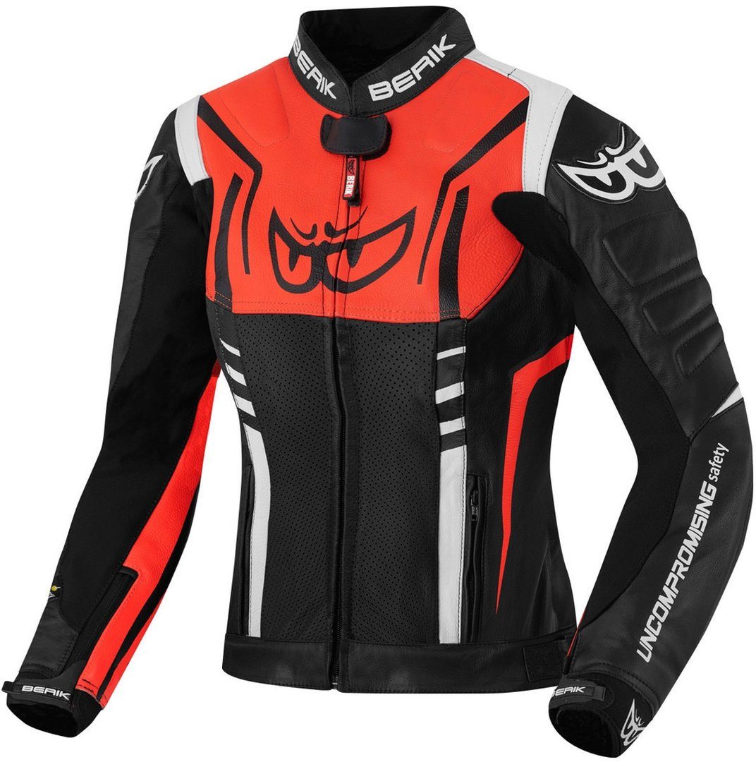 Berik Motorradjacke Striper Damen Motorrad Lederjacke Black/White/Red