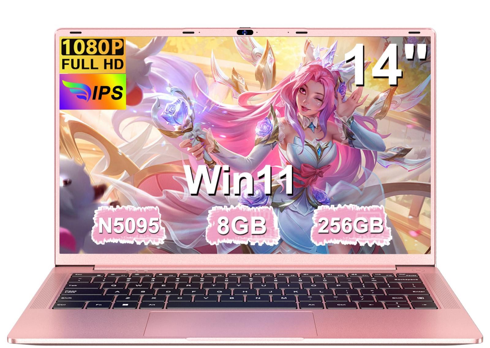 bvate 2026 14-Zoll-Laptop-Computer, 8 GB DDR4, Quad-Core N5095 CPU Notebook Notebook (OTHER, N5095, 8 GB, 256 GB SSD, 180° Drehung/Low Blue Light-Zertifizierung/Deutsche Tastaturaufkleber)