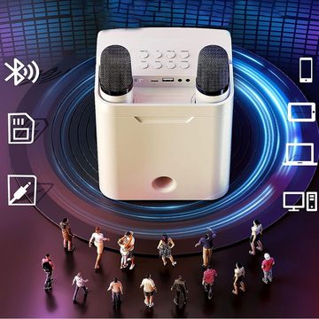 AKKEE Mikrofon mit LED-Licht Bluetooth Karaoke Lautsprecher mit Drahtlosen Mikrofonen (Karaoke PA-System Support AUX, USB, TF, Karaoke Anlage, 1-tlg), für Heimparty,Hochzeit,Kirche,Picknick,Outdoor