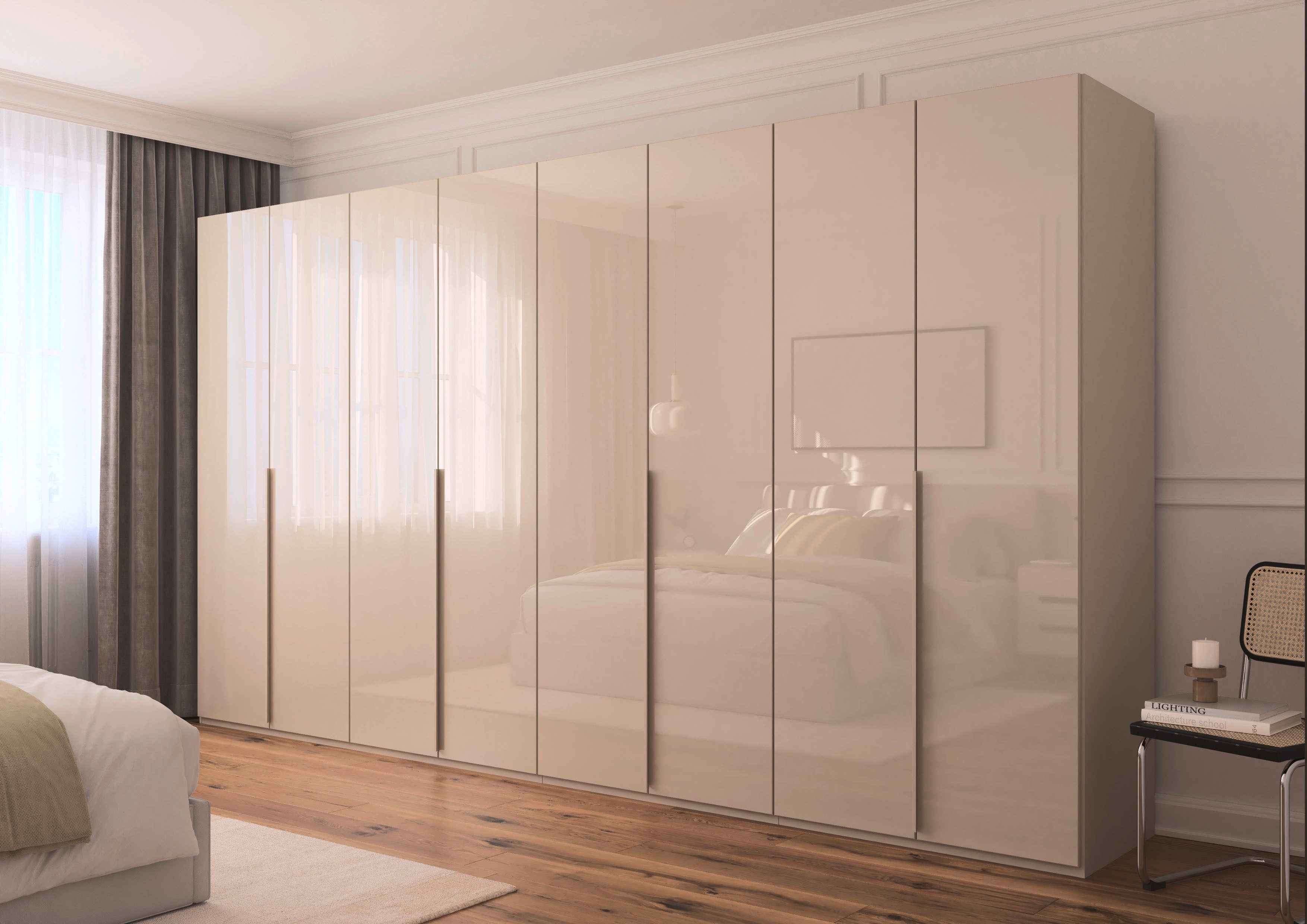 rauch Drehtürenschrank Kleiderschrank Schrank Garderobe Wäscheschrank BESTSELLER MONTCLAR (3 Ausstattungen BASIC/CLASSIC/PREMIUM (SOFT-CLOSE), Breiten 201-400 cm) Front in Glas/Hochglanz/Dekor/Grauspiegel in 5 Breiten MADE IN GERMANY