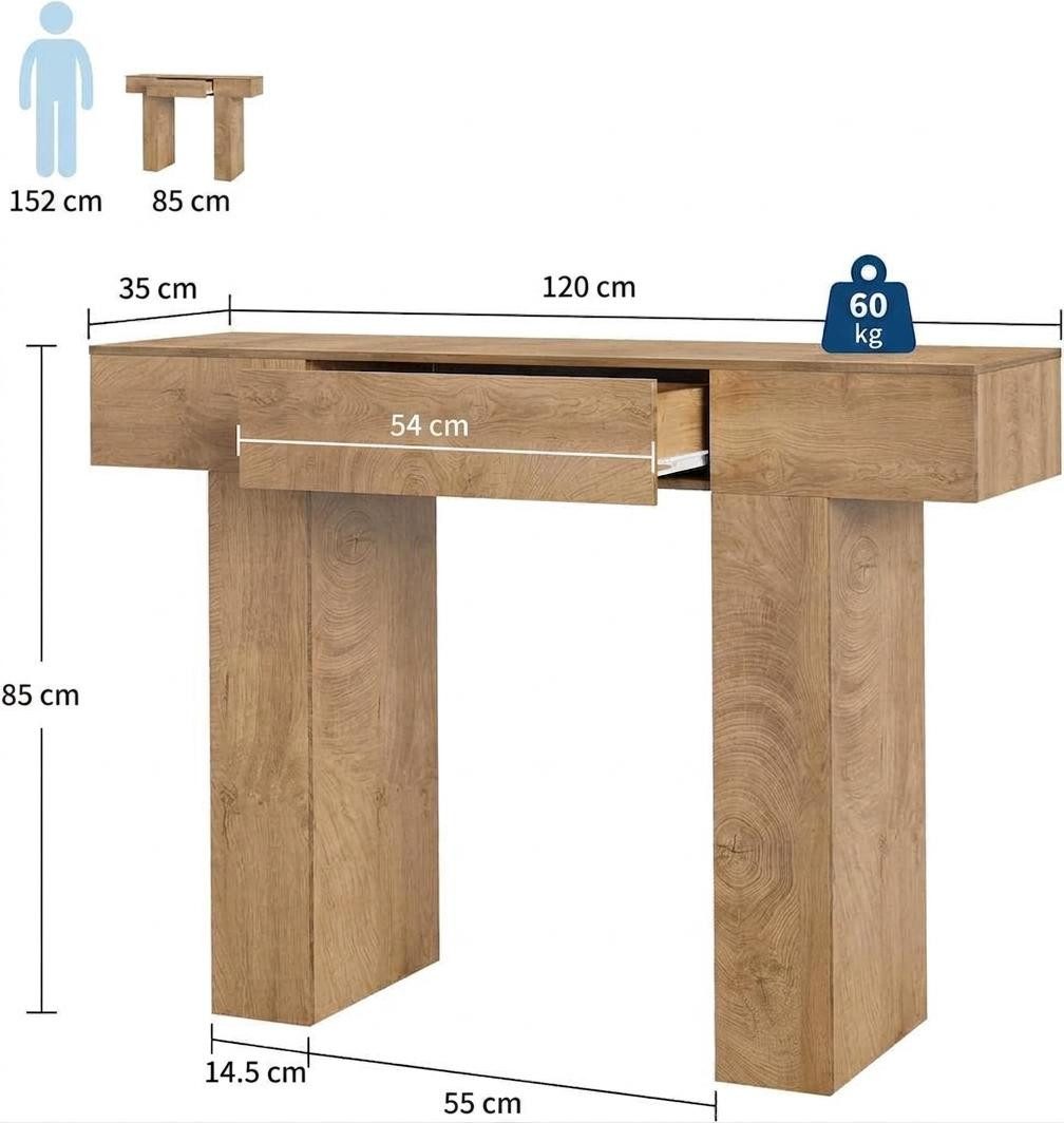 GarveeMore Konsolentisch 120 cm Landhaus Flurtisch Sofatisch, MDF-Material und Kippsicherung – Bild 2 von 5