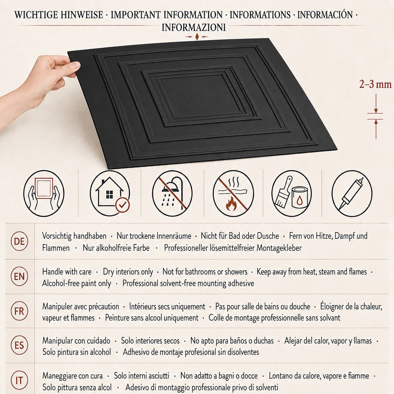 IKHEMalarka 3D Wandpaneel aus Polystyrol Styropor XPS 2m² = 8 Stück, BxL: 50,00x50,00 cm, 0,25 qm, (Platten XPS, Polystyrol Paneele) Paneelen für Decke & Wand – Bild 5 von 5