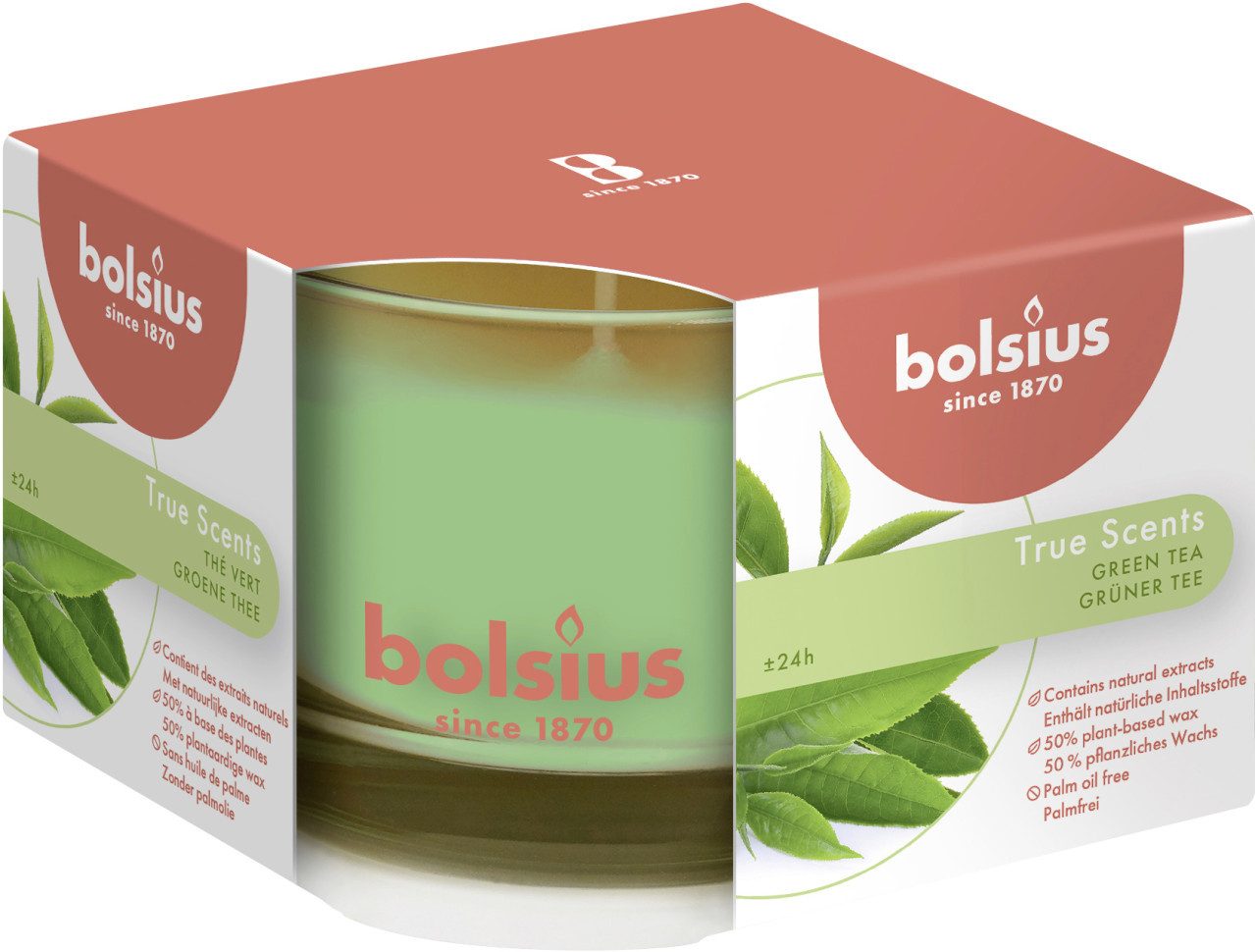 Bolsius Duftkerze Bolsius Duftkerze im Glas True Scents Grüner Tee