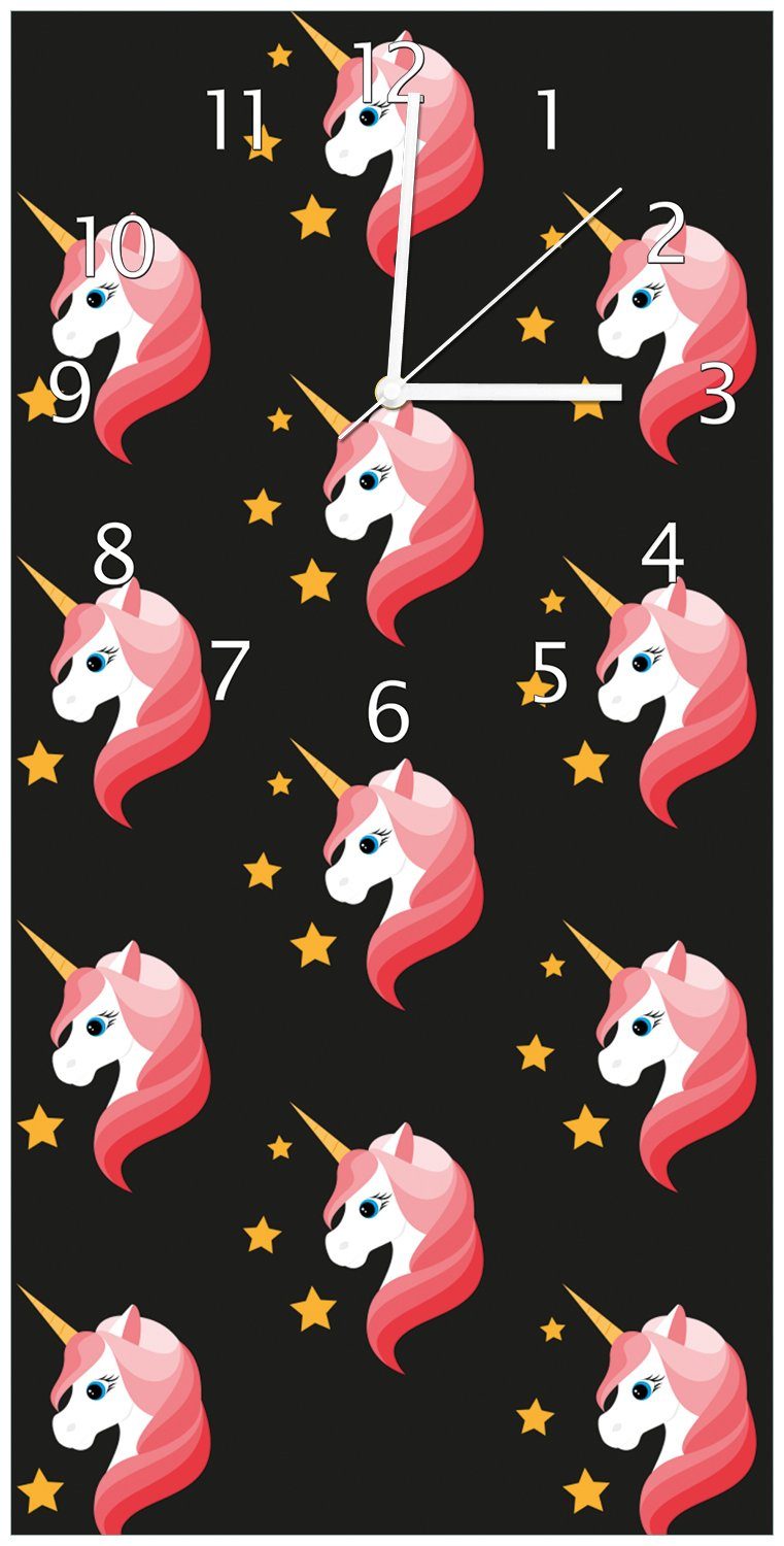 Wallario Wanduhr Einhorn Muster - Süße rosa Einhörner mit Sternen (Uhr aus Acryl)