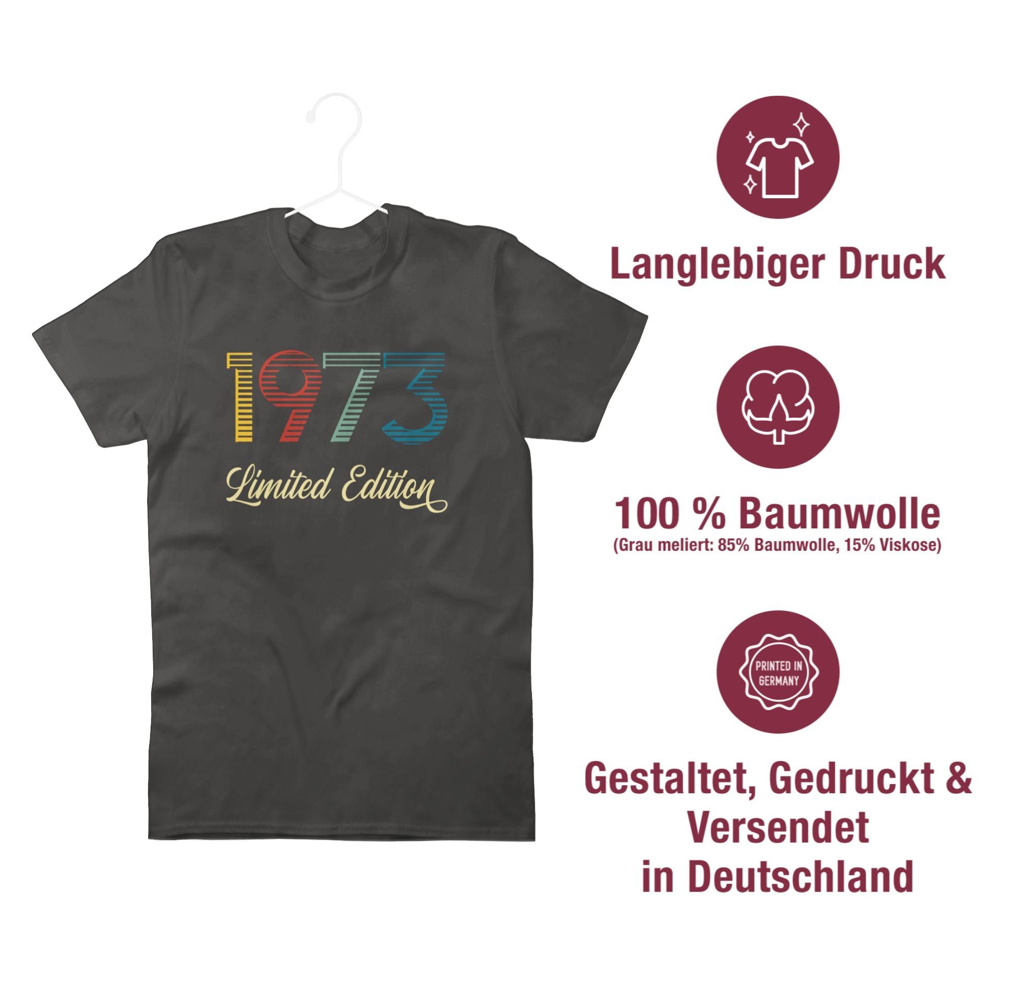 1 50. Edition Limited Shirtracer Dunkelgrau T-Shirt Geburtstag 1973