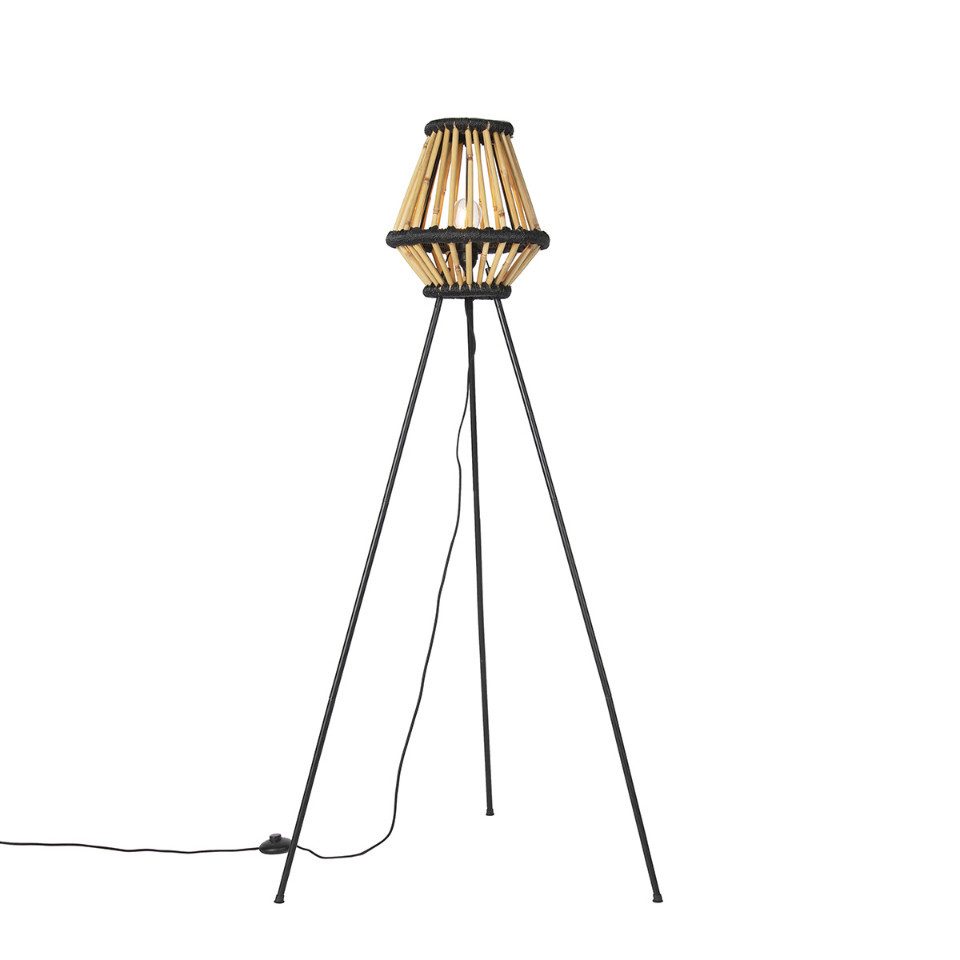 Qazqa Stehlampe Evalin, ohne Leuchtmittel, E27, Schwarz, Orientalisch, Bamboo, 1-flammig