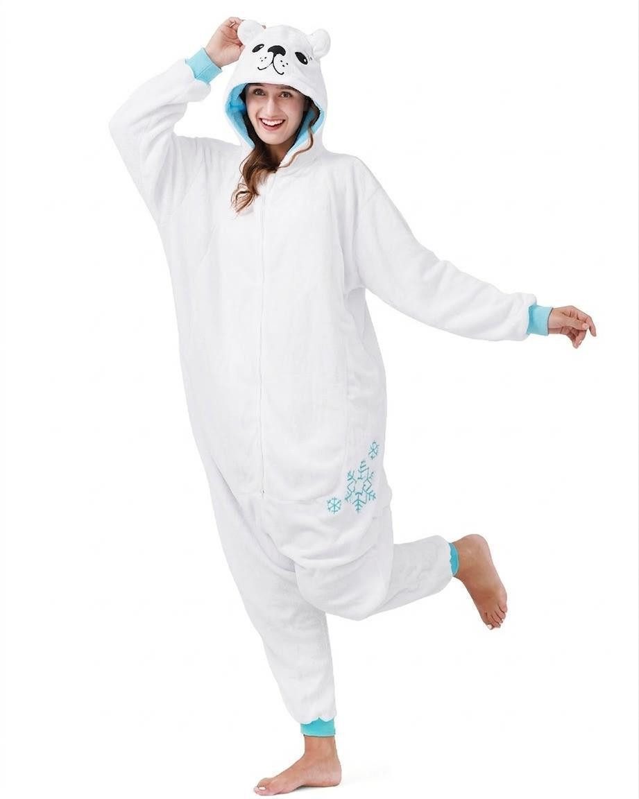 Corimori Partyanzug Flauschiges Eisbär-Kostüm für Erwachsene, Karneval Kostüm Onesie für, Jumpsuit, Pyjama, Fasching, Kigurumi, Tierkostüme, Eisbät Luca