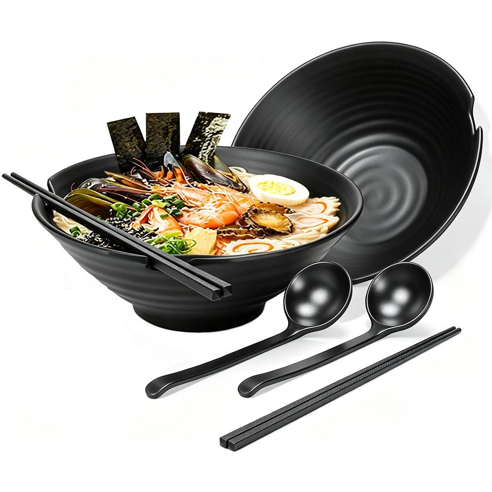 AFKSMILE Suppenschüssel Ramen Schüssel,udon nudeln,1100ml Schüssel,Essstäbchen,Löffel-Set, (2-tlg), Große Nudel-Ramen-Schüssel–japanisches Picknickgeschirr aus Kunststoff