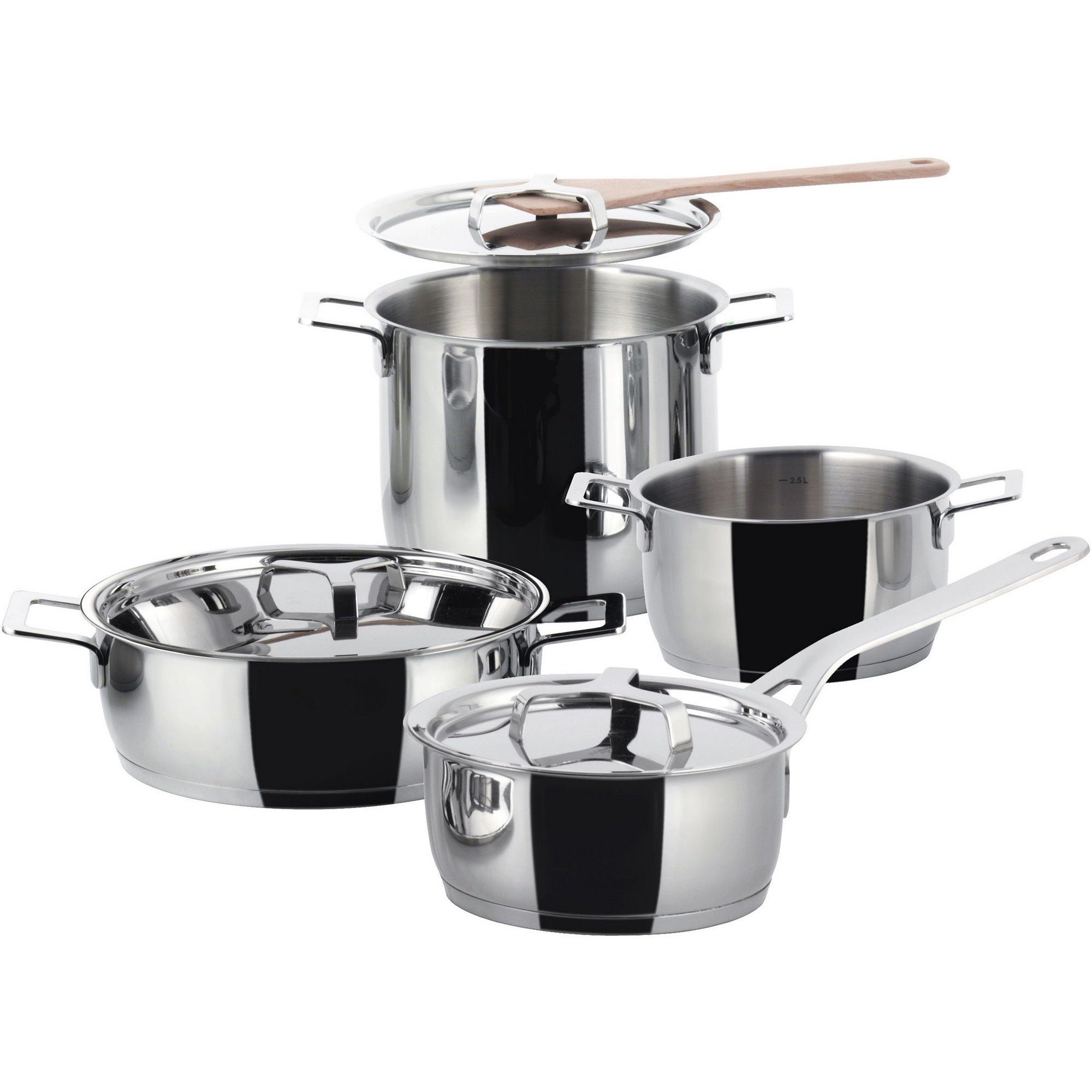 Alessi Topf-Set induktionsgeeignet 7-tlg), Pots&Pans, Edelstahl (7-teilig,