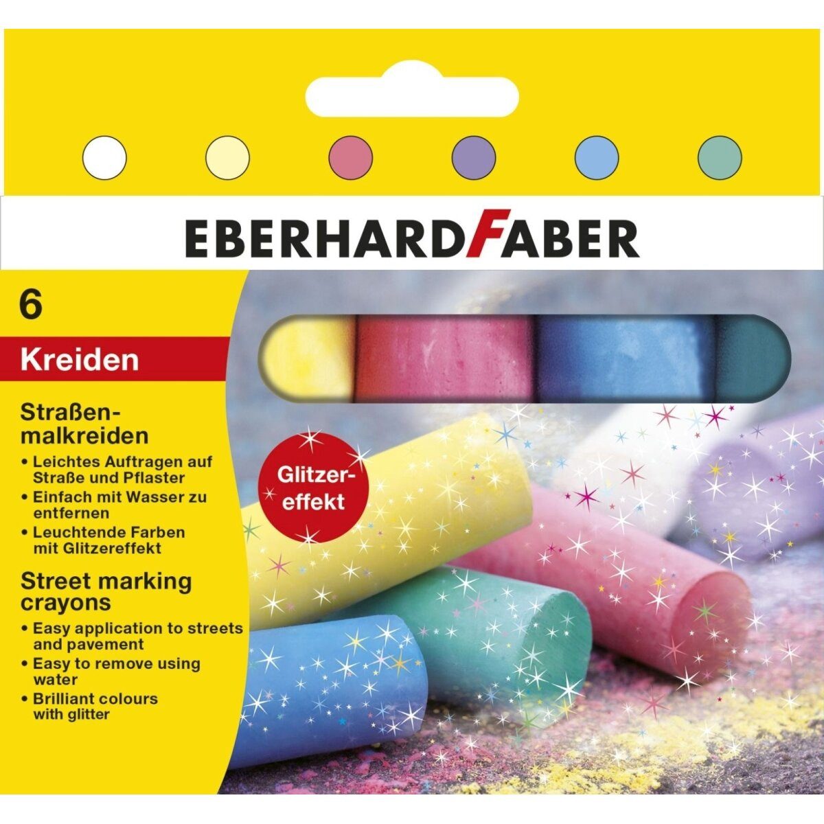 Eberhard Faber Vokabelheft Glitzer-Straßenmalkreide 10,1cm VE=6 Stück farbig sortiert
