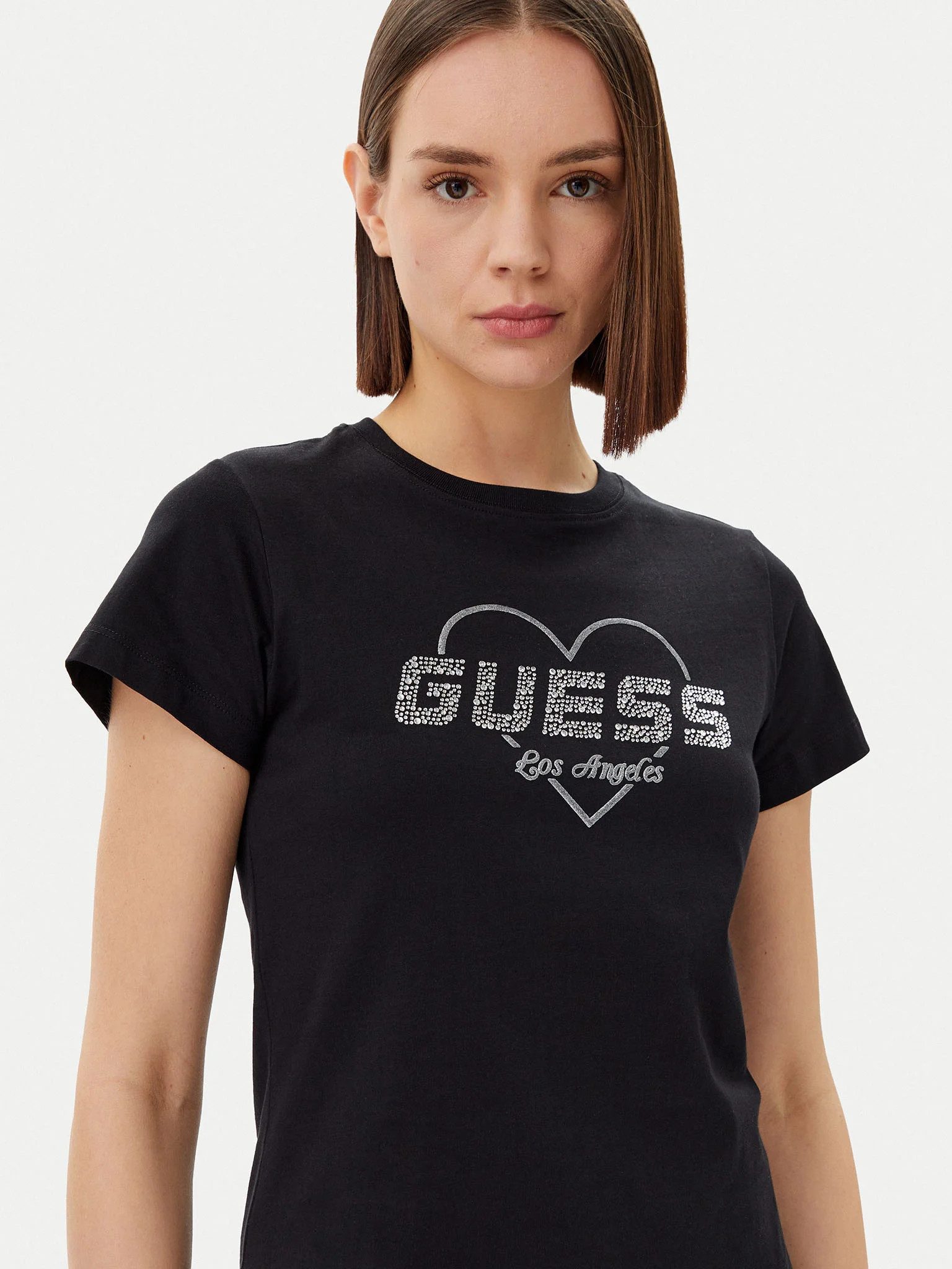 Guess T-Shirt - NARCISO CN Kurzarmshirt - mit GUESS Strasslogo